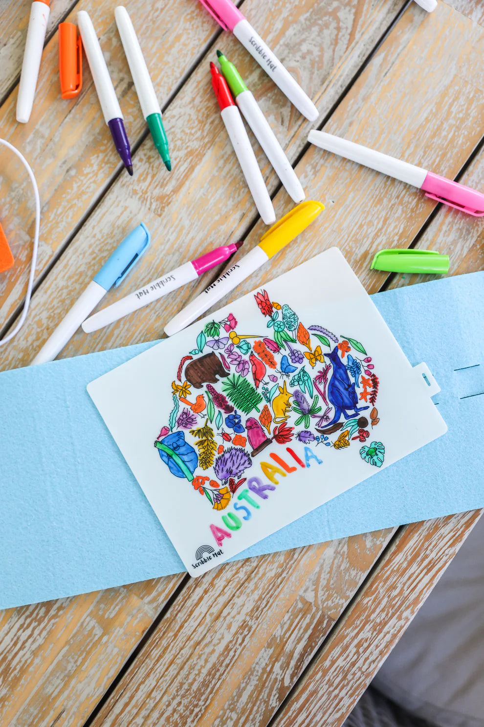 Reusable Scribble Mat Set with Mini Australian Map - Kids Drawing & Learning Activity for Home & Travel