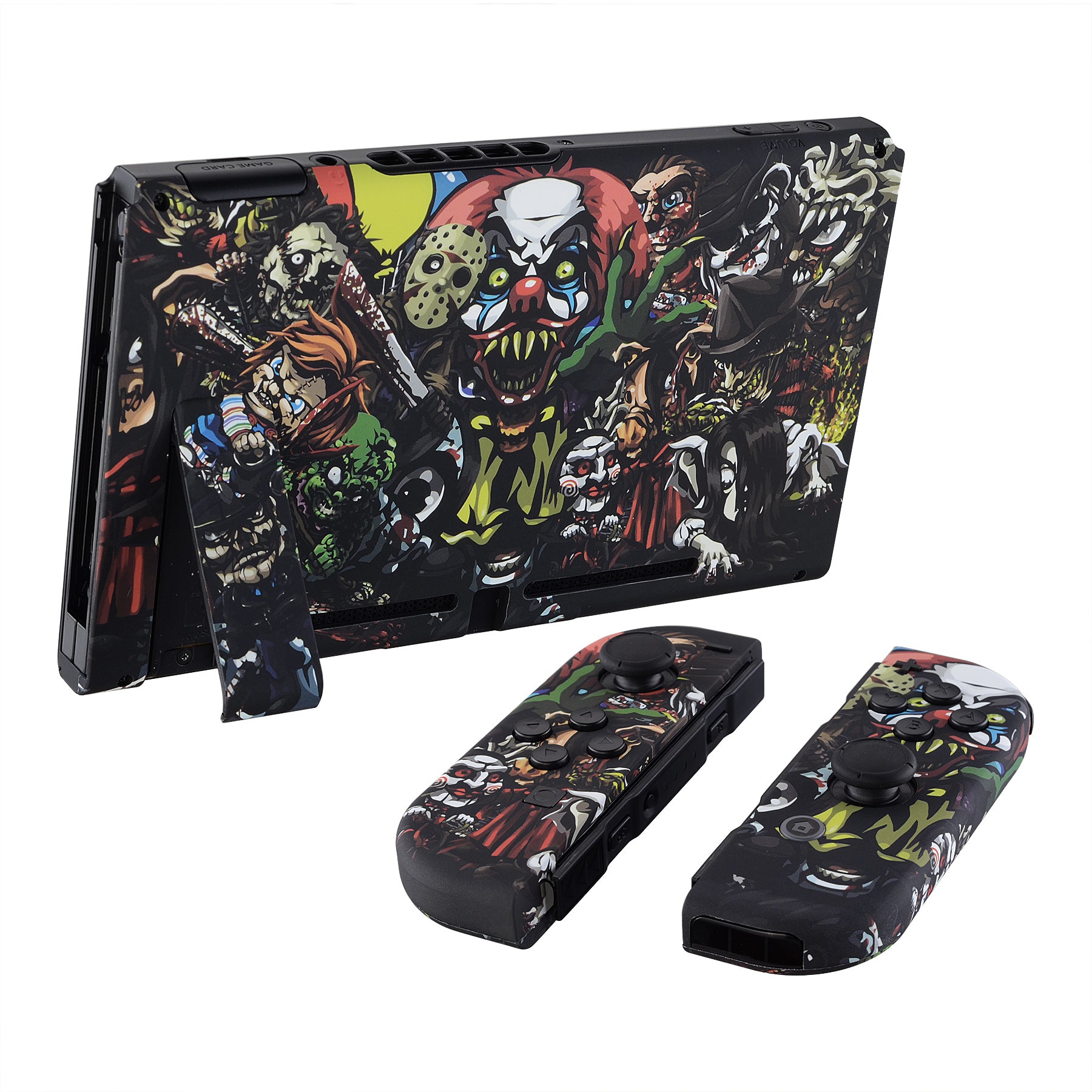 eXtremeRate Soft Touch Scary Party Pattern Joycon Controller Shell with Full Button Set - DIY Replacement Back Plate for Nintendo Switch - Perfect for Halloween Gaming & Custom Console Mods