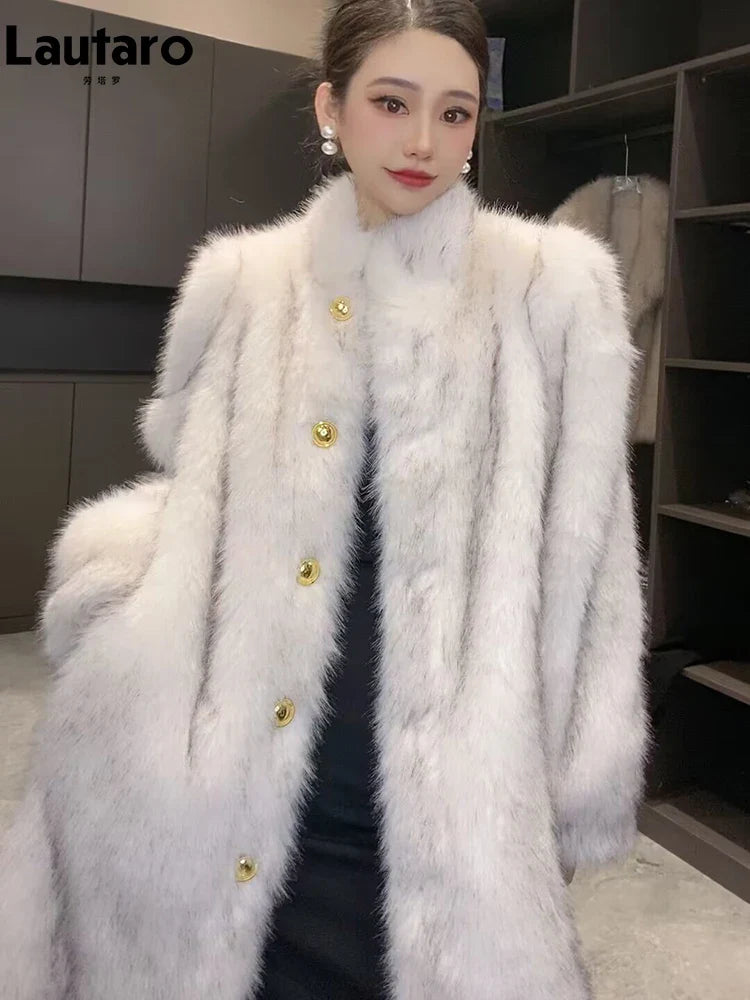 Luxury Women's Faux Fox Fur Coat - Warm Thick Fluffy Jacket with Stand Collar for Autumn Winter 2024 | Elegant Outerwear for Cold Weather, Parties & Fashion Outfits