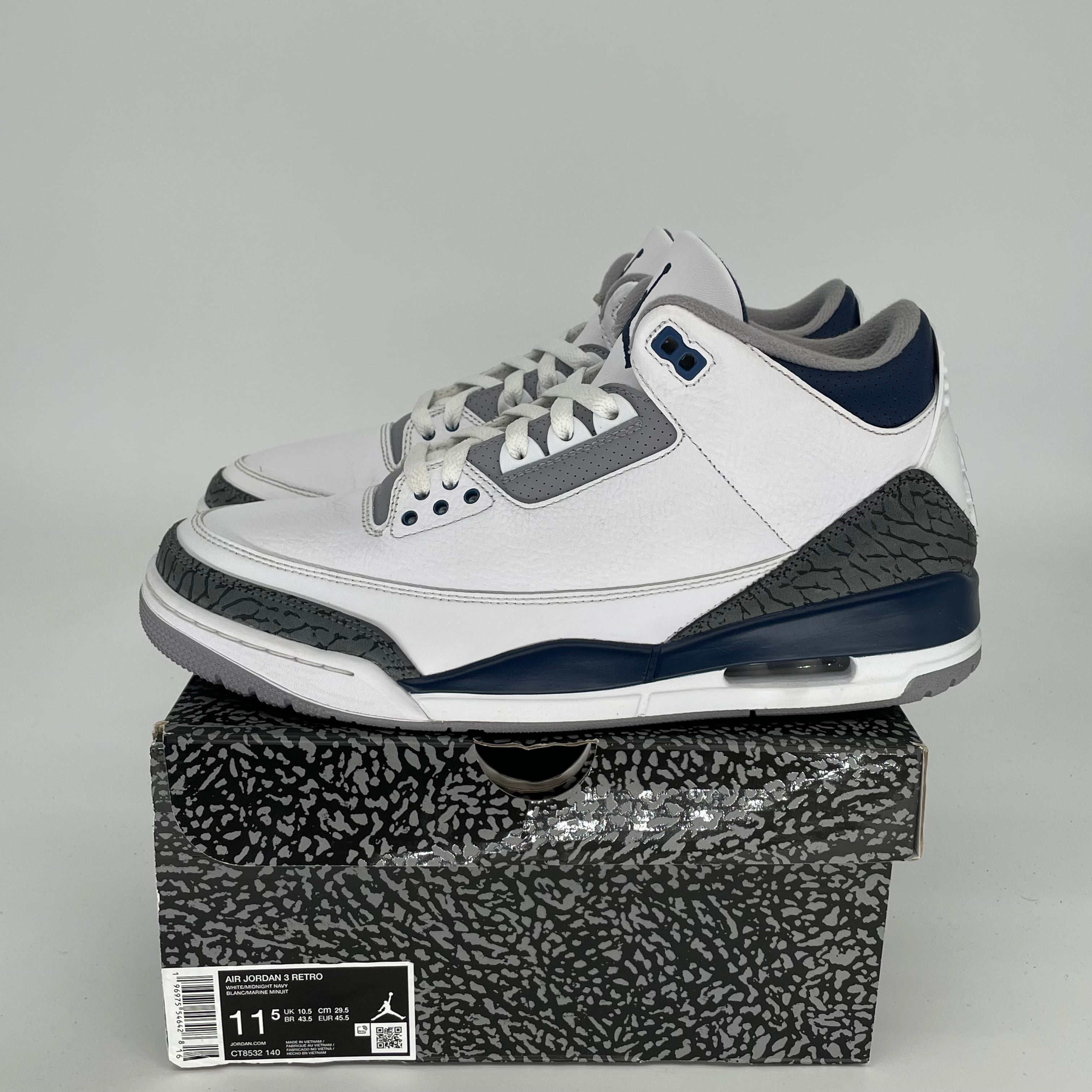AIR JORDAN 3 MIDNIGHT NAVY Men's Basketball Shoes Size 11.5 (CT8532-140) - Retro Sneakers for Streetwear & Casual Outfits