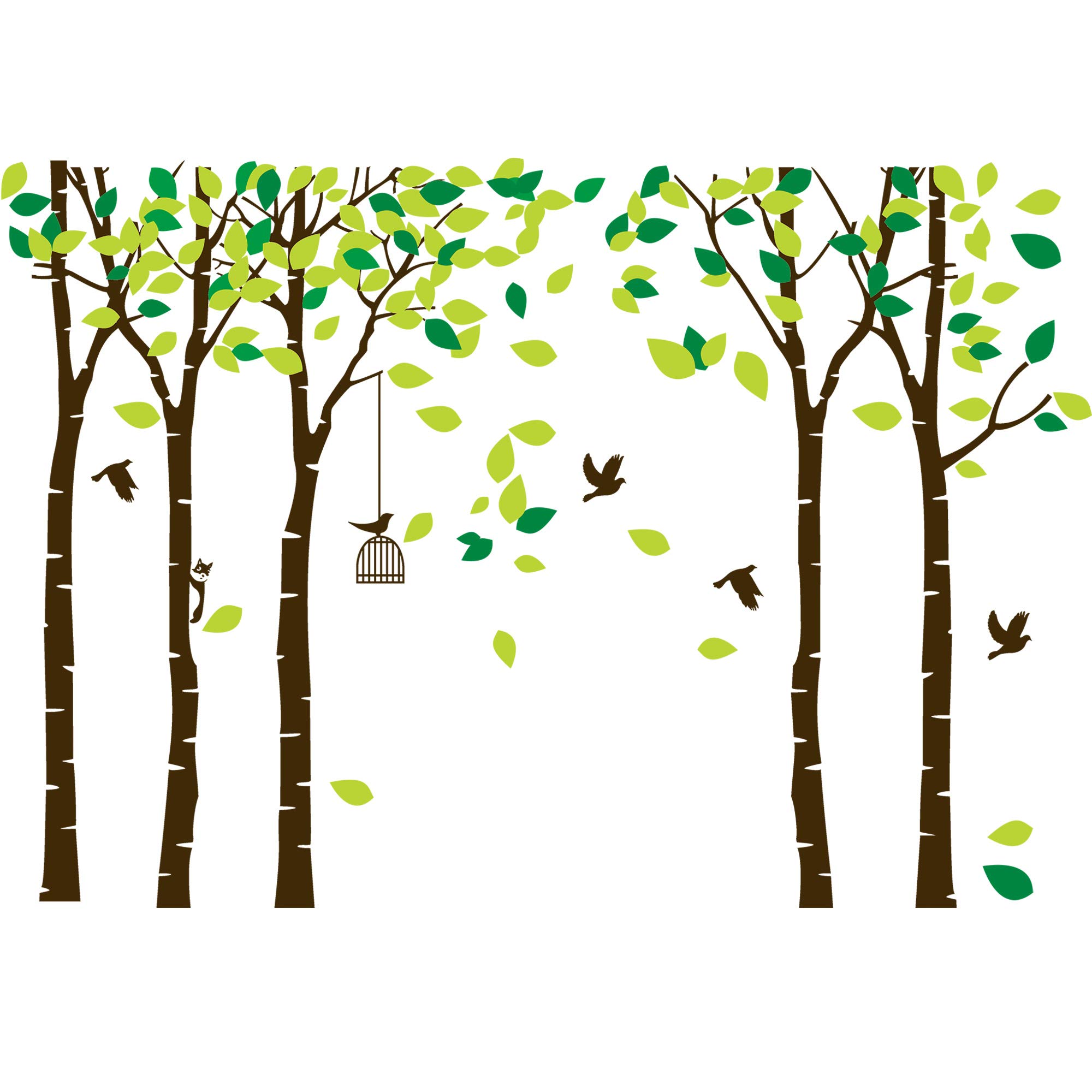 264 X 180cm Large Jungle Tree Wall Decal - Cartoon Family Forest Tree Removable Sticker with Green Leaves & Flying Birds - DIY Wall Mural for Kids Bedroom, Nursery, Living Room & Office Decor | Perfect for Nature-Themed Rooms & Play Areas
