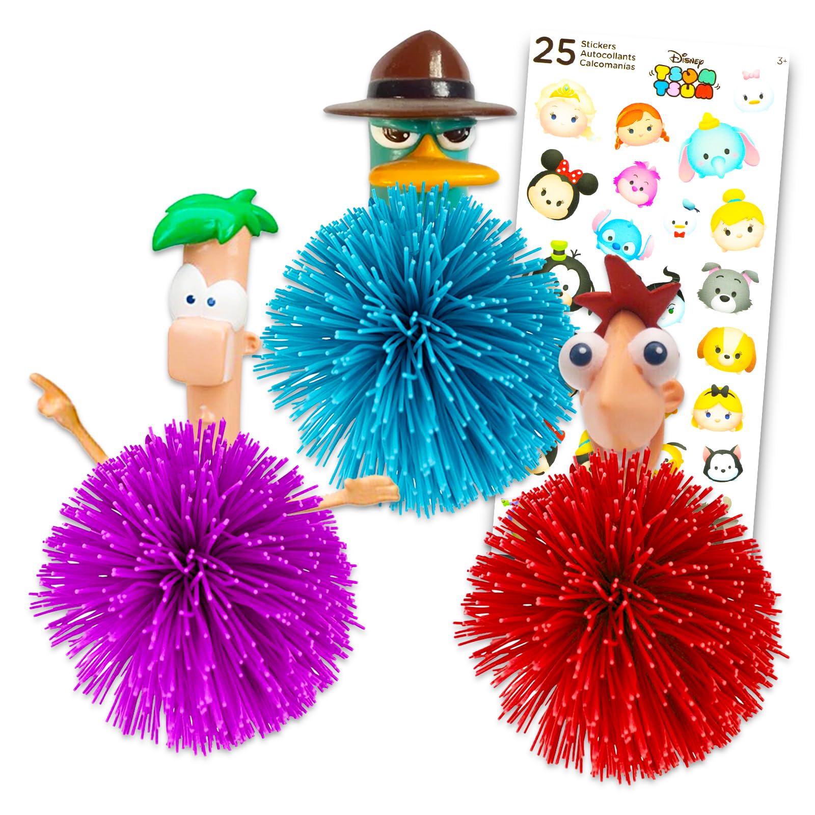 Disney Phineas and Ferb Koosh Ball Set - 3 Pack Soft Throw Toys with Phineas, Ferb & Agent P Characters | Fun Party Favors for Kids Birthday, School Events & Outdoor Play