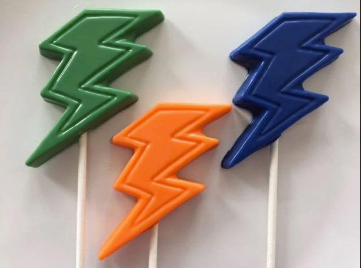 Lightning Bolt Lollipop & Chocolate Candy Mold Set - Premium Silicone Baking Tools for DIY Candy Making, Cake Decorating, Party Favors & Holiday Treats (Model 3396) - Perfect for Halloween, Birthday Parties & Gift Giving