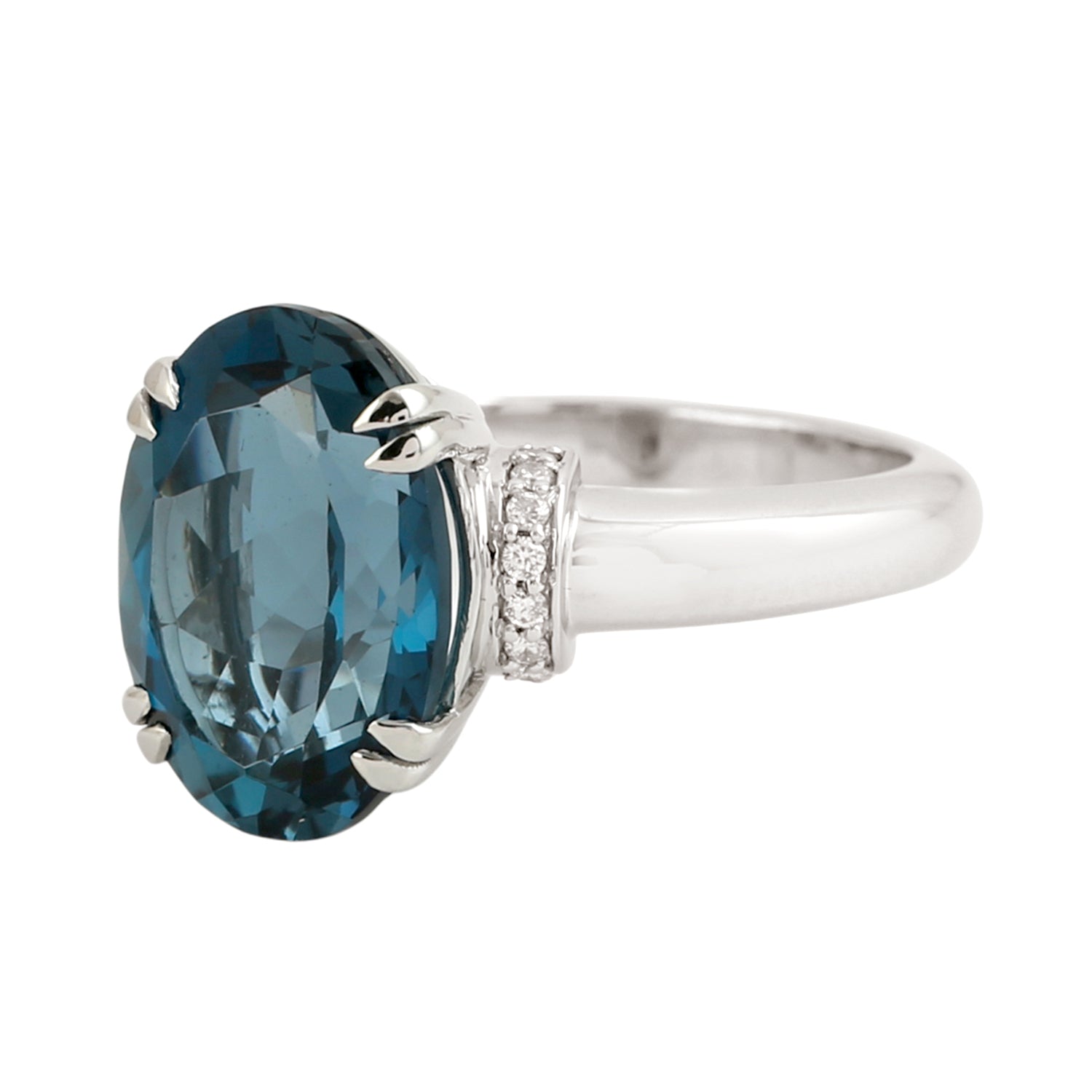 14K White Gold Oval Cut London Blue Topaz & Diamond Solitaire Ring for Women - Elegant Engagement, Anniversary, or Gift Jewelry for Her