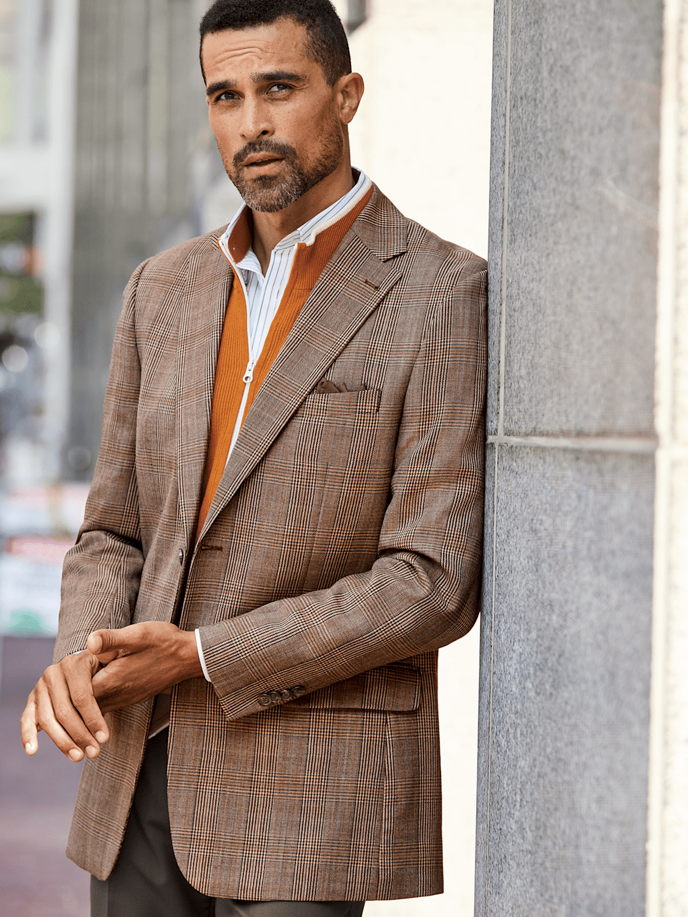 Premium Wool Plaid Single Breasted Notch Lapel Blazer for Men - Classic Brown Business Casual Sport Coat | Ideal for Office, Weddings & Formal Events