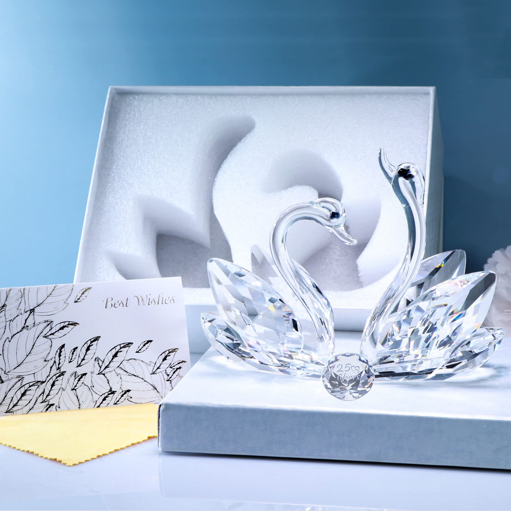 25th Anniversary Crystal Swan Figurine - Elegant Silver Diamond Swan Statue for Couples | Romantic Wedding Anniversary Gift for Wife & Husband | Perfect Birthday Present for Her or Him | Home Decor & Romantic Surprise Gift Idea