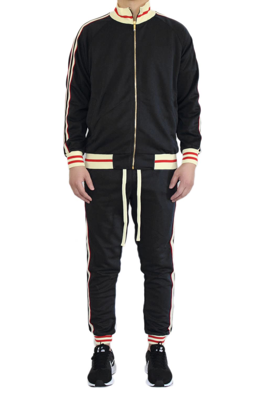 AIRNINE Men's Striped Zipper Jacket & Drawstring Waistband Sweatpants Tracksuit Set (S-5XL) - Gym, Running, Casual Wear for Men
