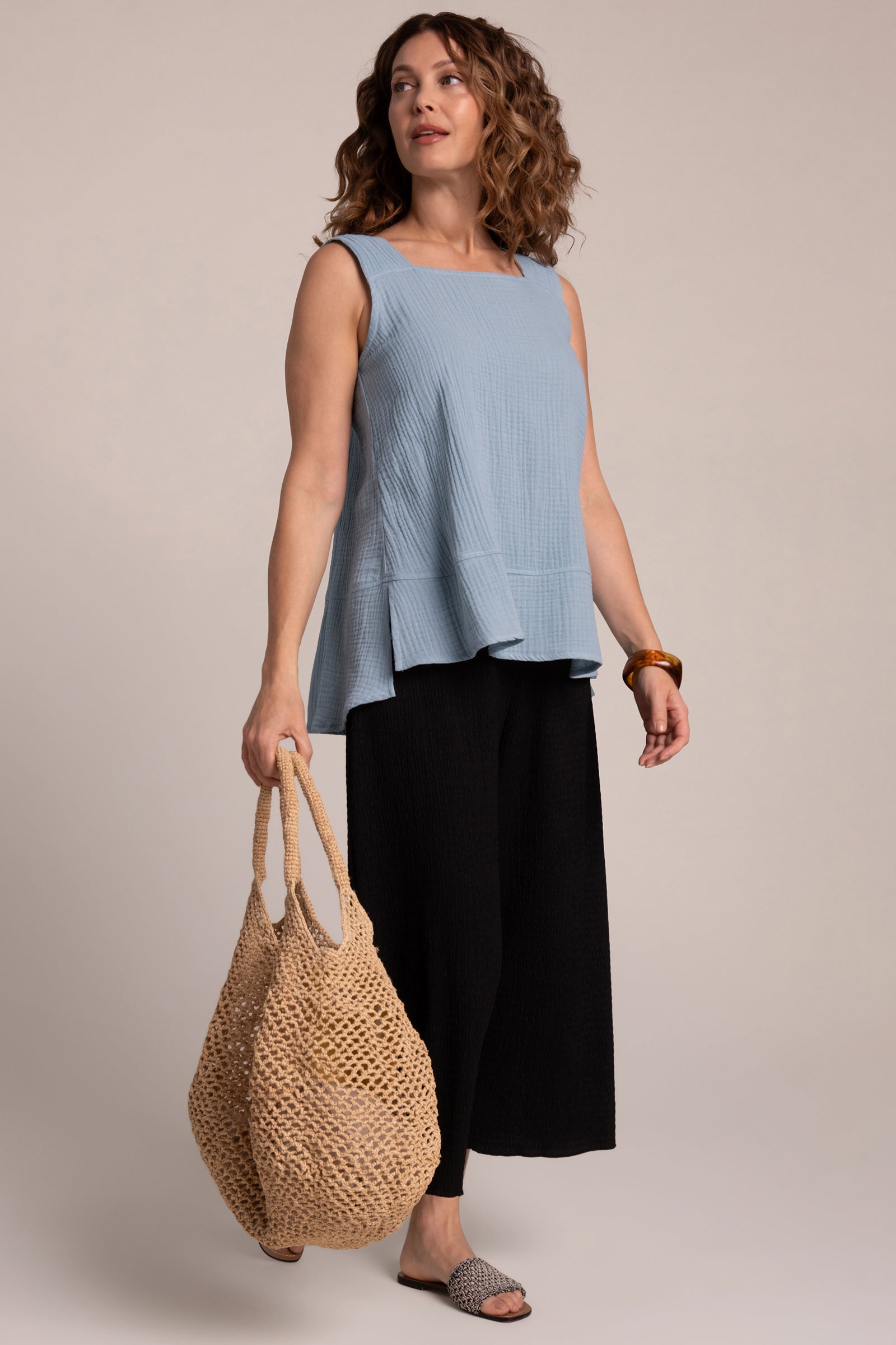 Breeze A-Line Tank Top for Women - Soft & Breathable Stone Blue Summer Casual Shirt | Perfect for Beach, Yoga, and Everyday Wear