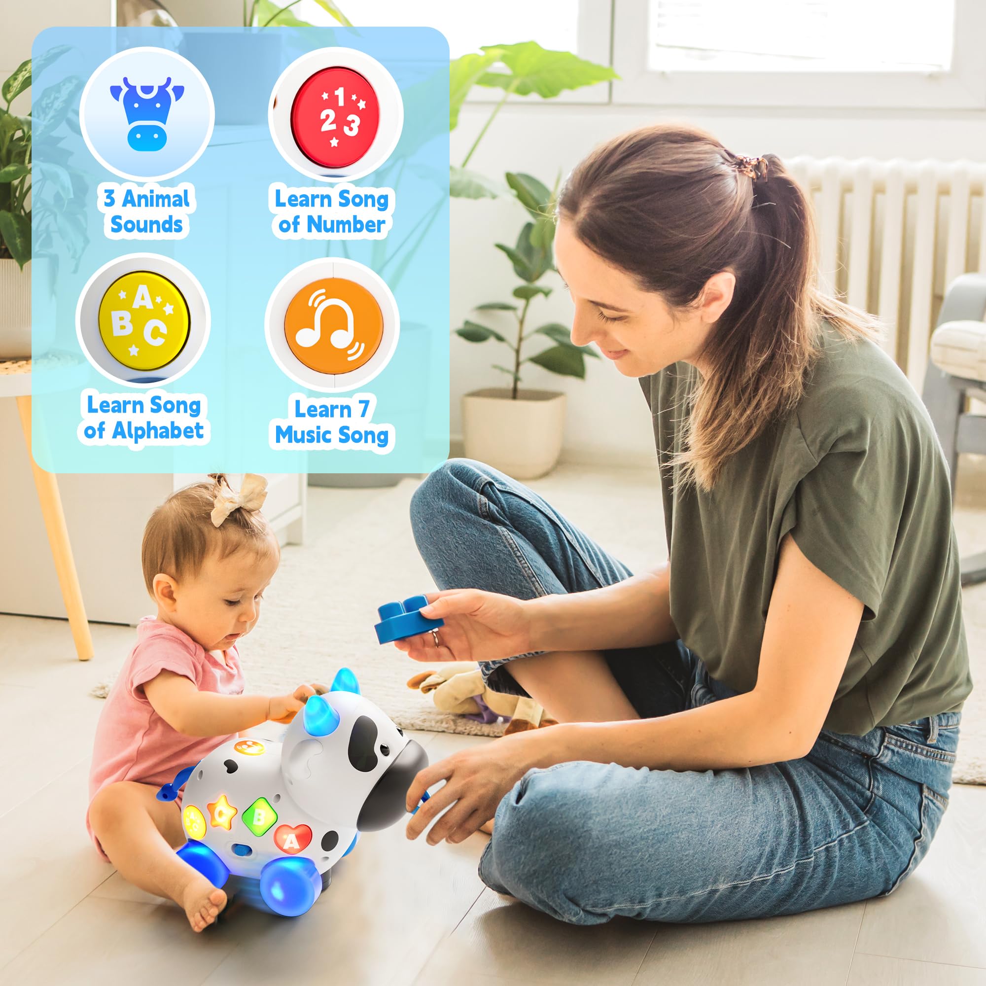 Bilingual Cow Musical Toy for 1 Year Old - Baby Learning & Crawling Gift for Birthdays & Toddlers (6-18 Months) - Perfect for Playtime & Early Development