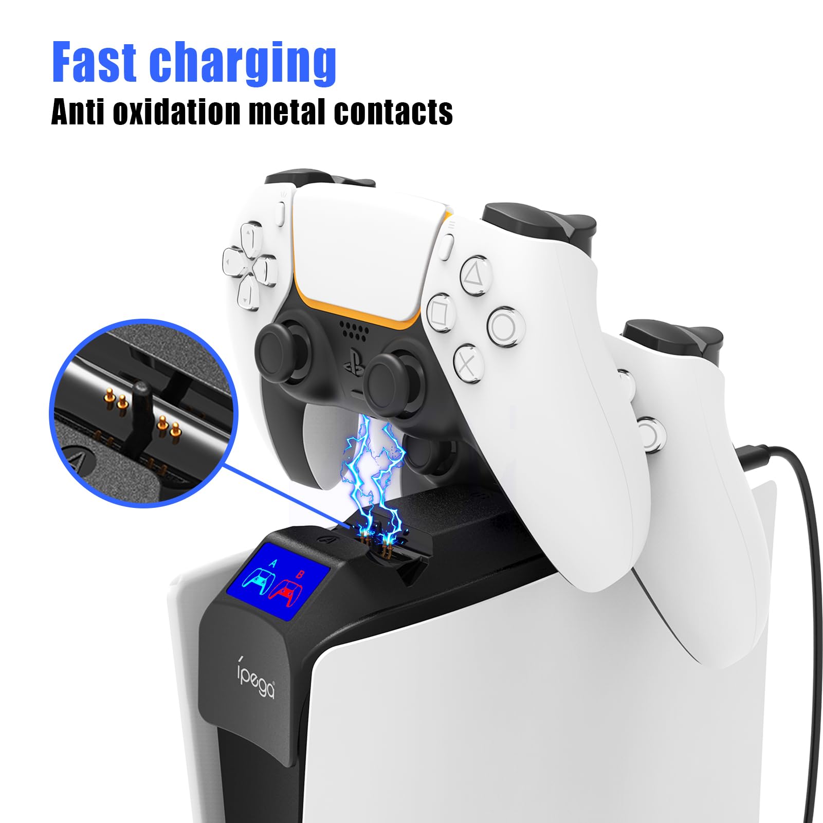 PS5 Slim Controller Charging Station with LED Display - Dual USB-C Charger Dock for PS5 Slim Digital & Disc Edition - Gaming Accessories for Home & Travel Use