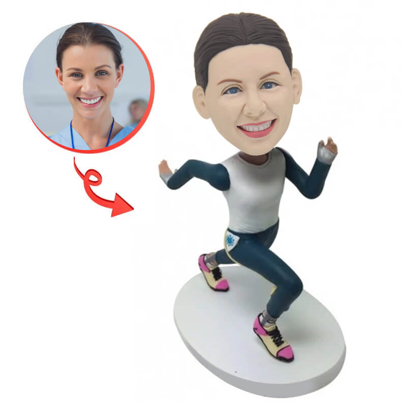 Custom Running Woman Bobblehead - Personalized Sports Figure Gift for Female Runners - Perfect for Office Desk Decor, Marathon Finisher Present & Sports Enthusiast Collections