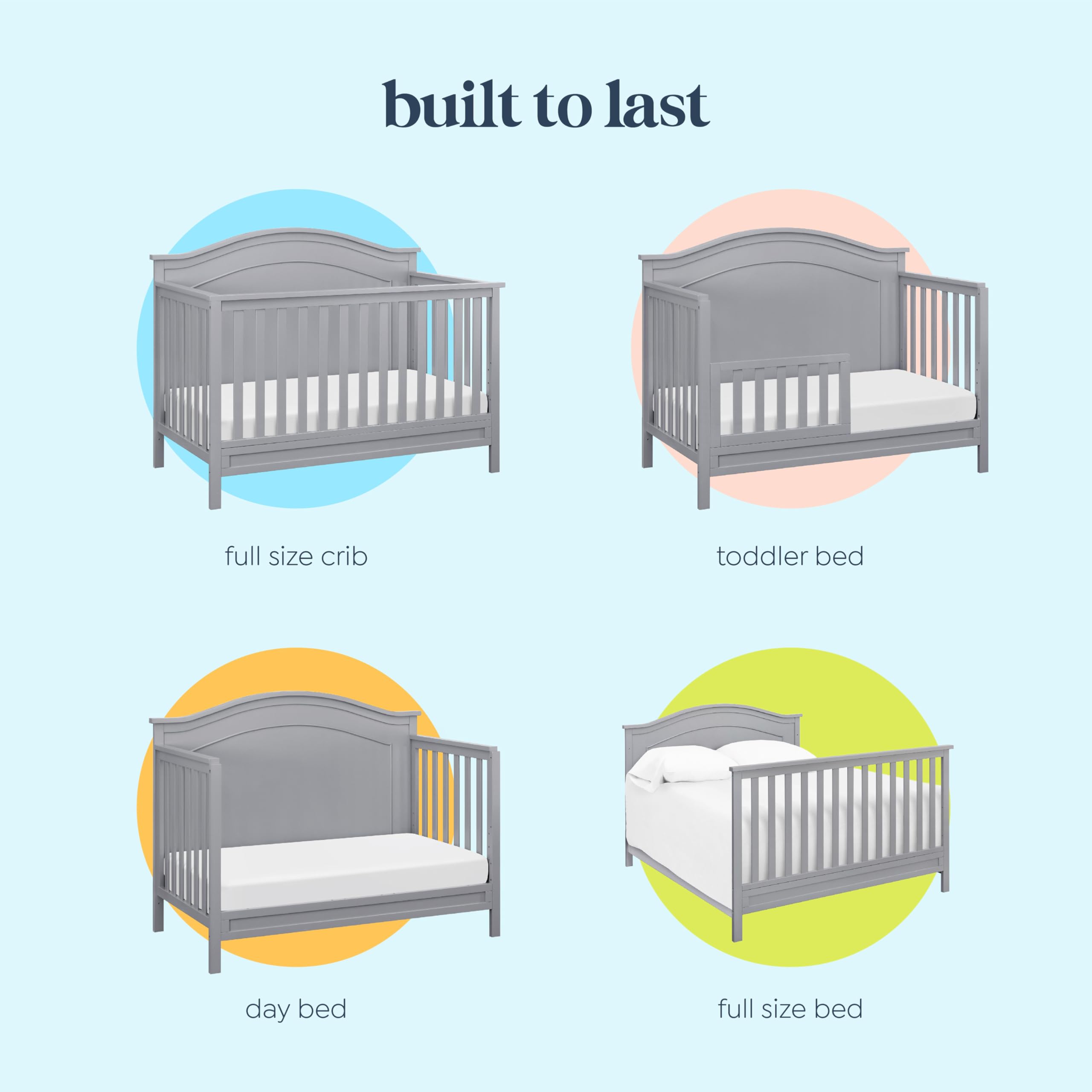 DaVinci Charlie 4-in-1 Convertible Baby Crib to Toddler Bed, Daybed & Full-Size Bed - GREENGUARD Gold Certified Safe Nursery Furniture - Adjustable Mattress Heights - Easy Assembly - Modern Gray - Perfect for Nursery, Bedroom & Guest Room