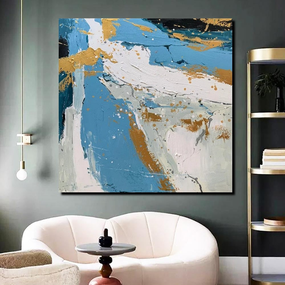 Abstract Acrylic Paintings for Living Room - Blue Modern Wall Art with Heavy Texture Canvas - Buy Unique Art Online - Perfect for Home Decor & Office Spaces