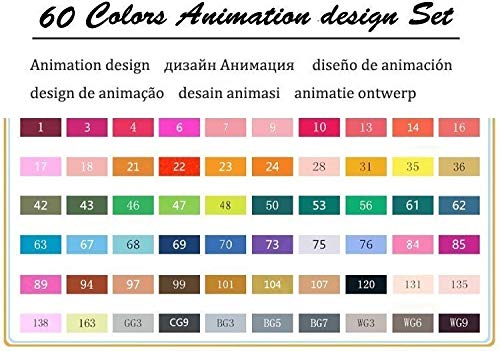 Cobaka 30/40/60/80/168 Colors Dual Tip Art Marker Set - Brush & Fine Point Sketch Markers for Manga Drawing, Animation Design, Calligraphy & Coloring - Premium Artist Supplies (60 Colors Animation Set) - Perfect for Beginners, Students & Professional Artists