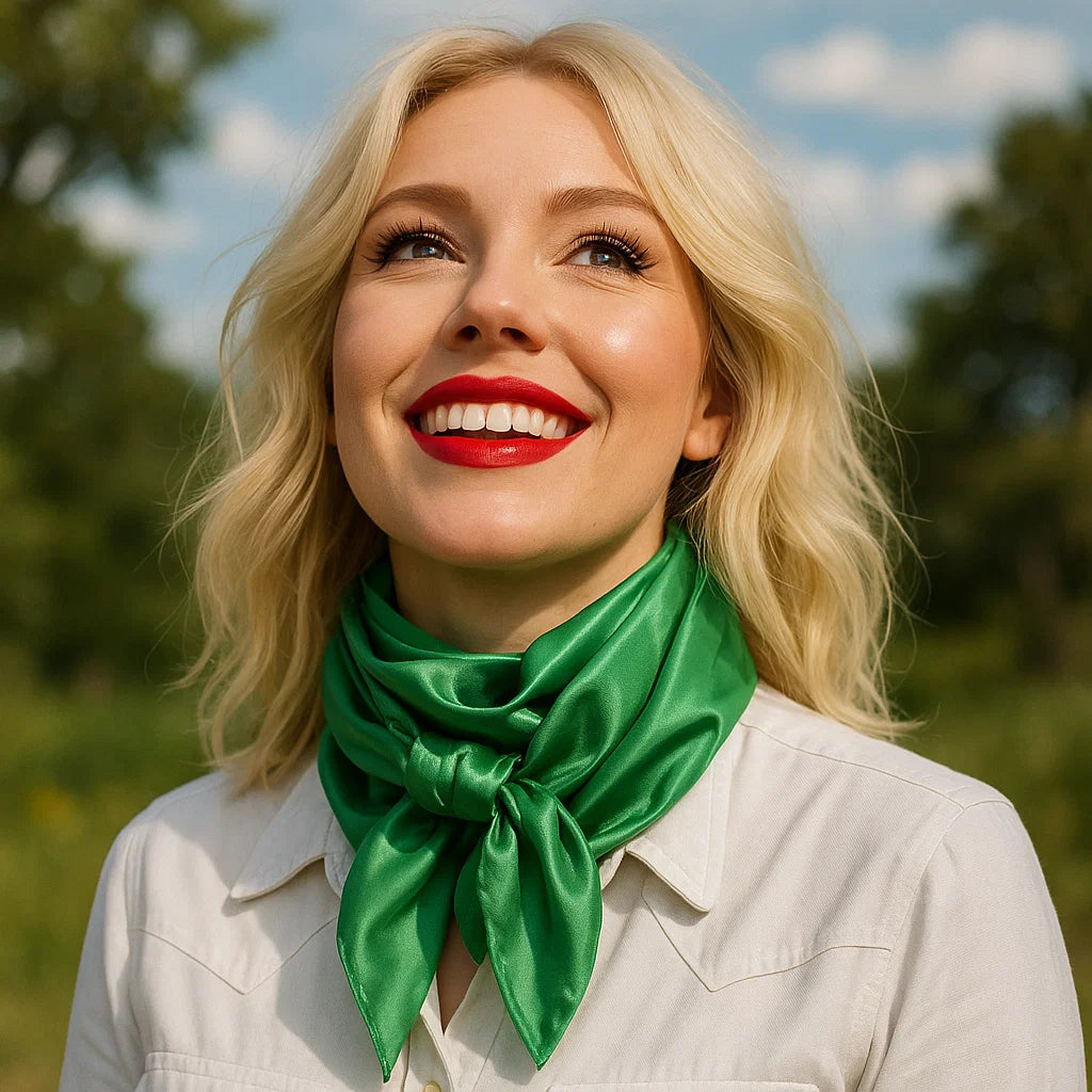 35X35 Solid Green Wild Scarf for Cowboy & Western Fashion - Perfect for Rodeo, Horse Riding & Outdoor Adventures