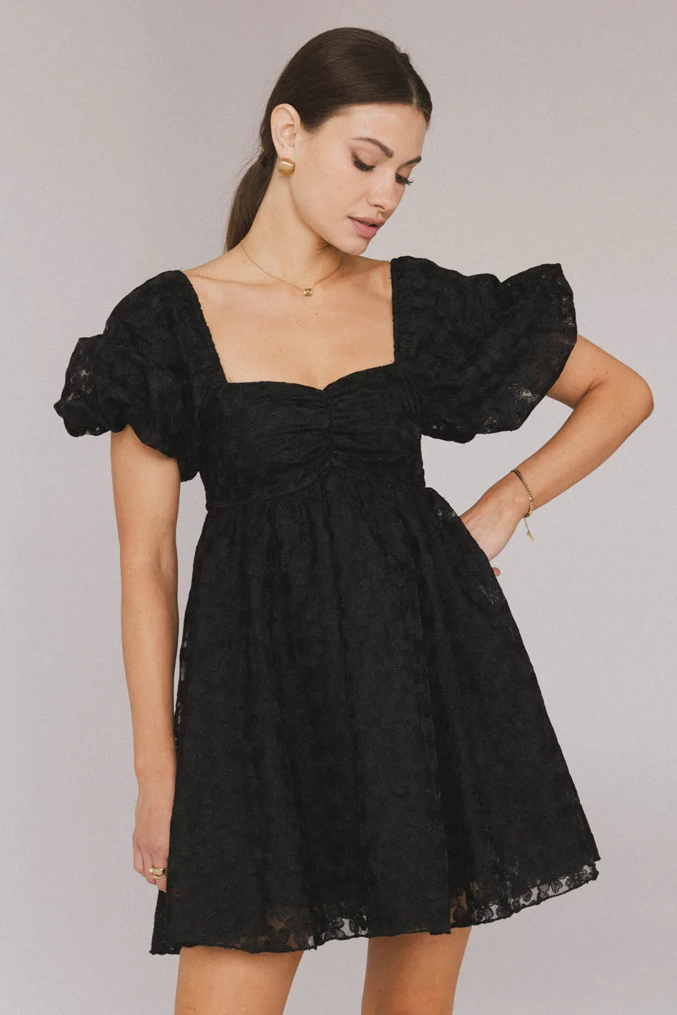 Elodie Floral Babydoll Dress - Black | Sexy Lace Trim Nightgown & Sleepwear | Perfect for Date Night, Bridal Shower & Honeymoon