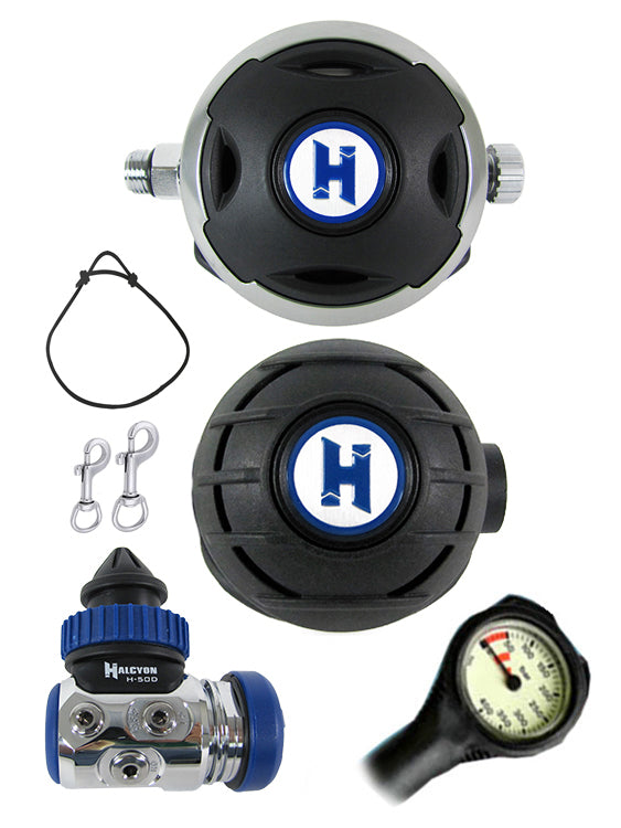 Halcyon H50D DIN Regulator Set with Halo Second Stage & Aura Octopus - Includes FREE Termo Gauge | Scuba Diving Gear for Professional and Recreational Divers