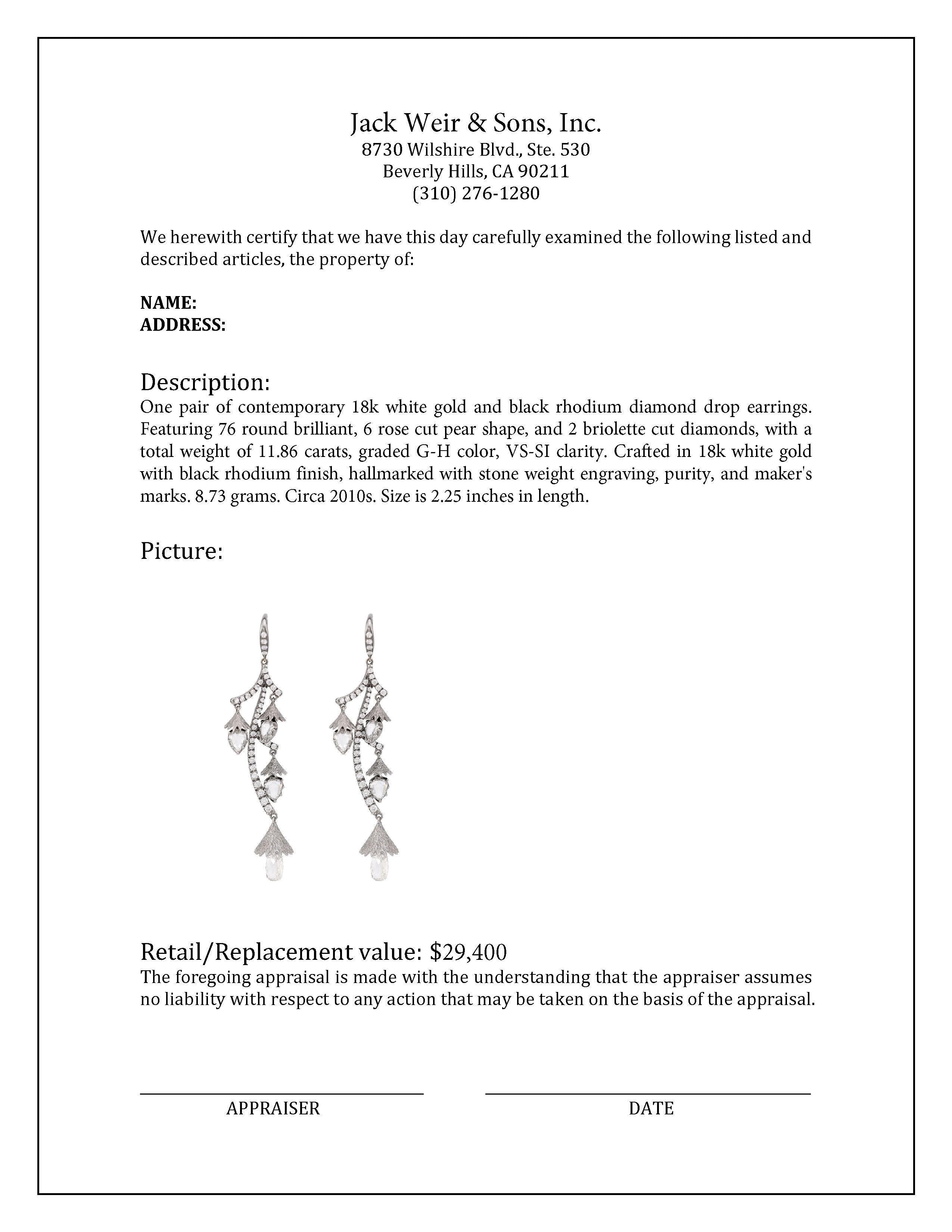 11.86 Carat Diamond Drop Earrings in 18K White Gold - Elegant Contemporary Jewelry for Weddings, Parties & Special Occasions