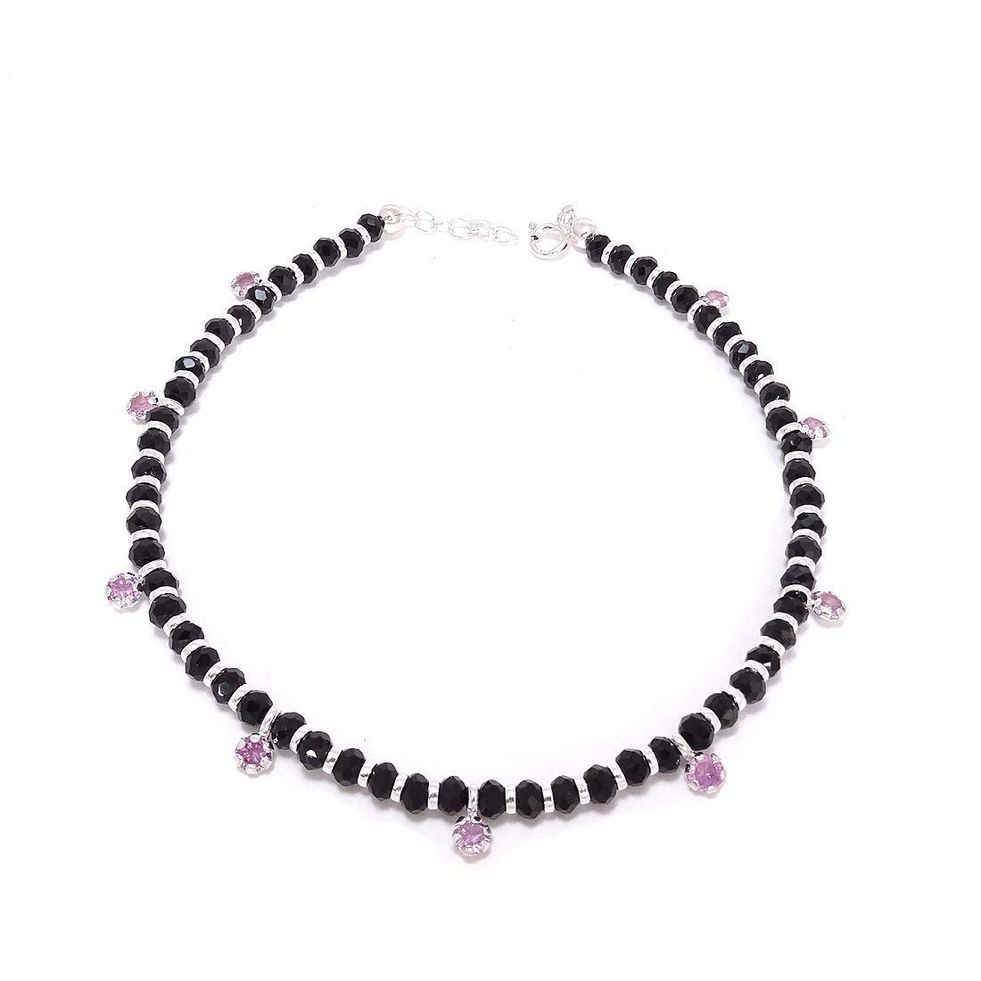 925 Sterling Silver Stylish Nazariya Anklet (Payal) with Black & Silver Crystal Beads for Women & Girls - Perfect for Weddings, Parties & Festive Occasions