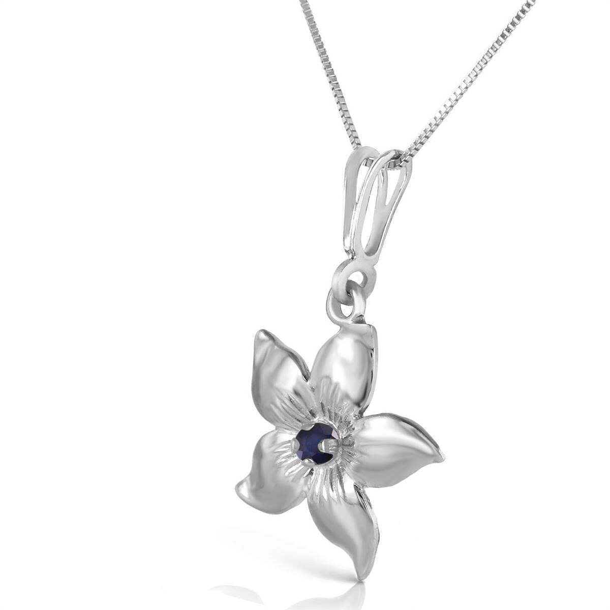 0.1 Carat 14K Solid White Gold Flower Necklace with Natural Sapphire - Elegant Jewelry for Women, Perfect Gift for Birthday, Anniversary & Valentine's Day