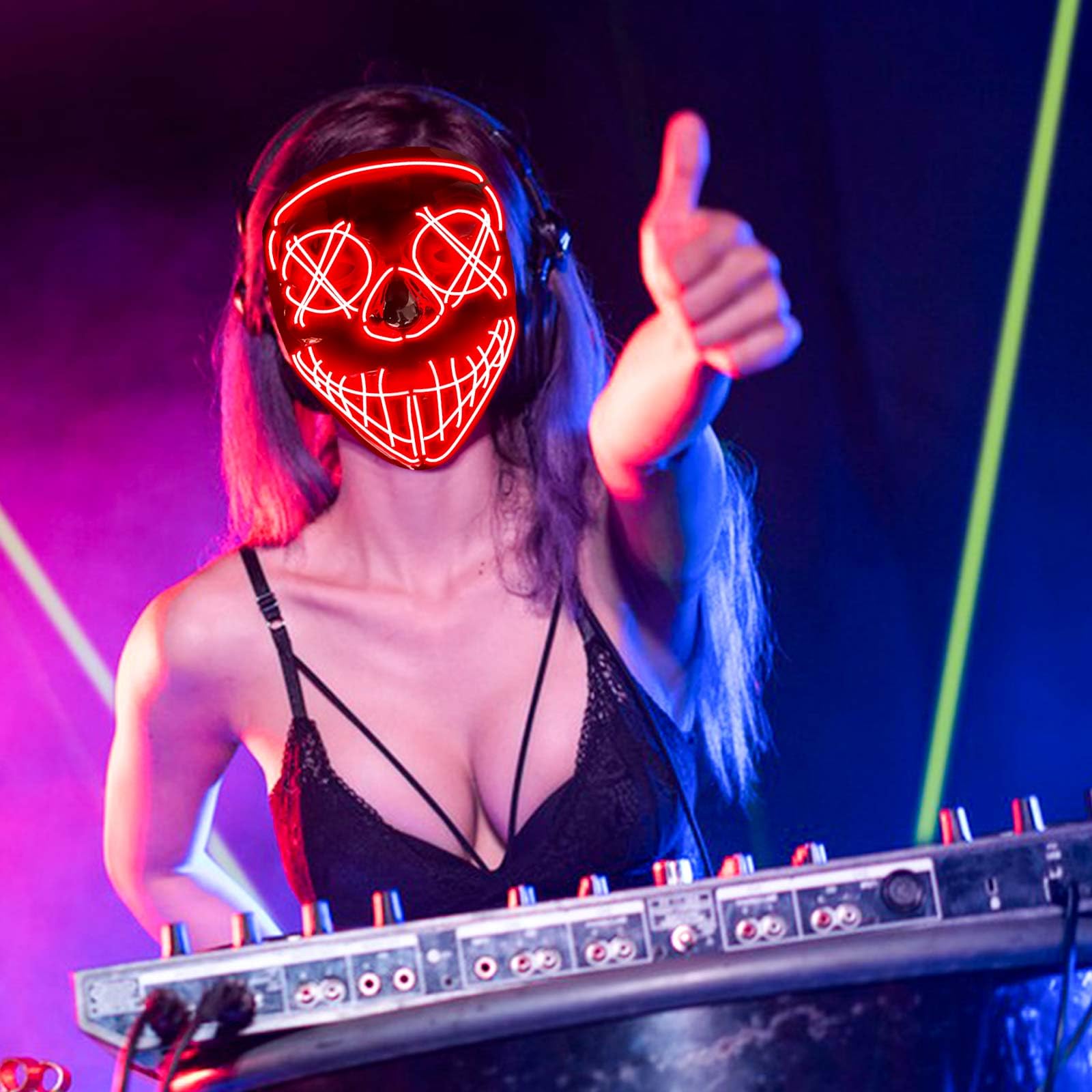 Glow-in-the-Dark LED Halloween Mask for Adults - Light Up Purge Costume Mask, Cool Party Accessory & Unique Gift for Men - Perfect for Halloween Parties, Cosplay Events & Nighttime Festivals