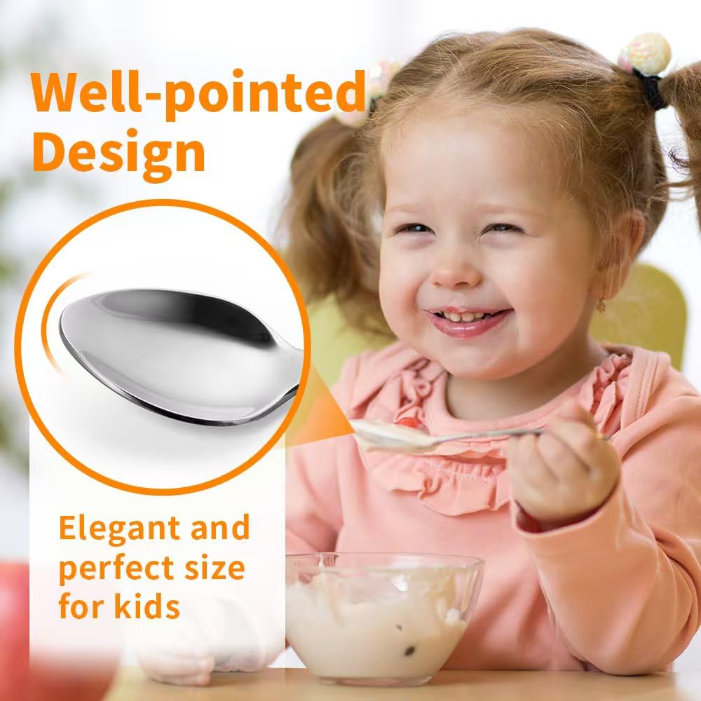 4-Piece Kids Utensils Set - Stainless Steel Training Forks & Spoons with Rounded Edges | Self-Feeding Tools for Toddlers 3+ Years and Preschoolers | Dishwasher Safe Tableware | Perfect for Home, School Lunch & Travel Meals