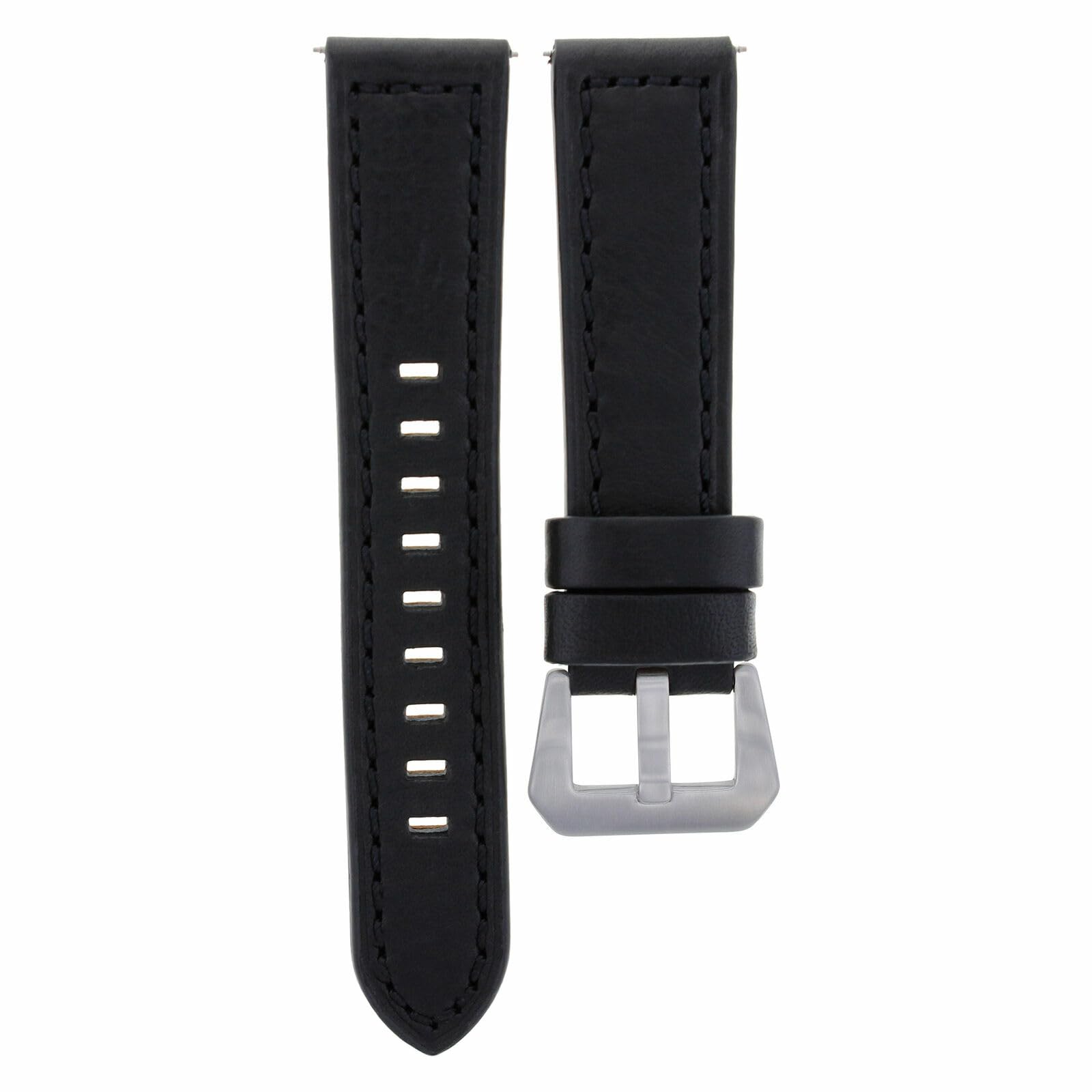 22mm Genuine Leather Watch Band Strap Compatible with Breitling Navitimer & Colt - Black Long Replacement Strap for Men's Watches | Durable & Comfortable for Daily Wear, Business & Casual Occasions