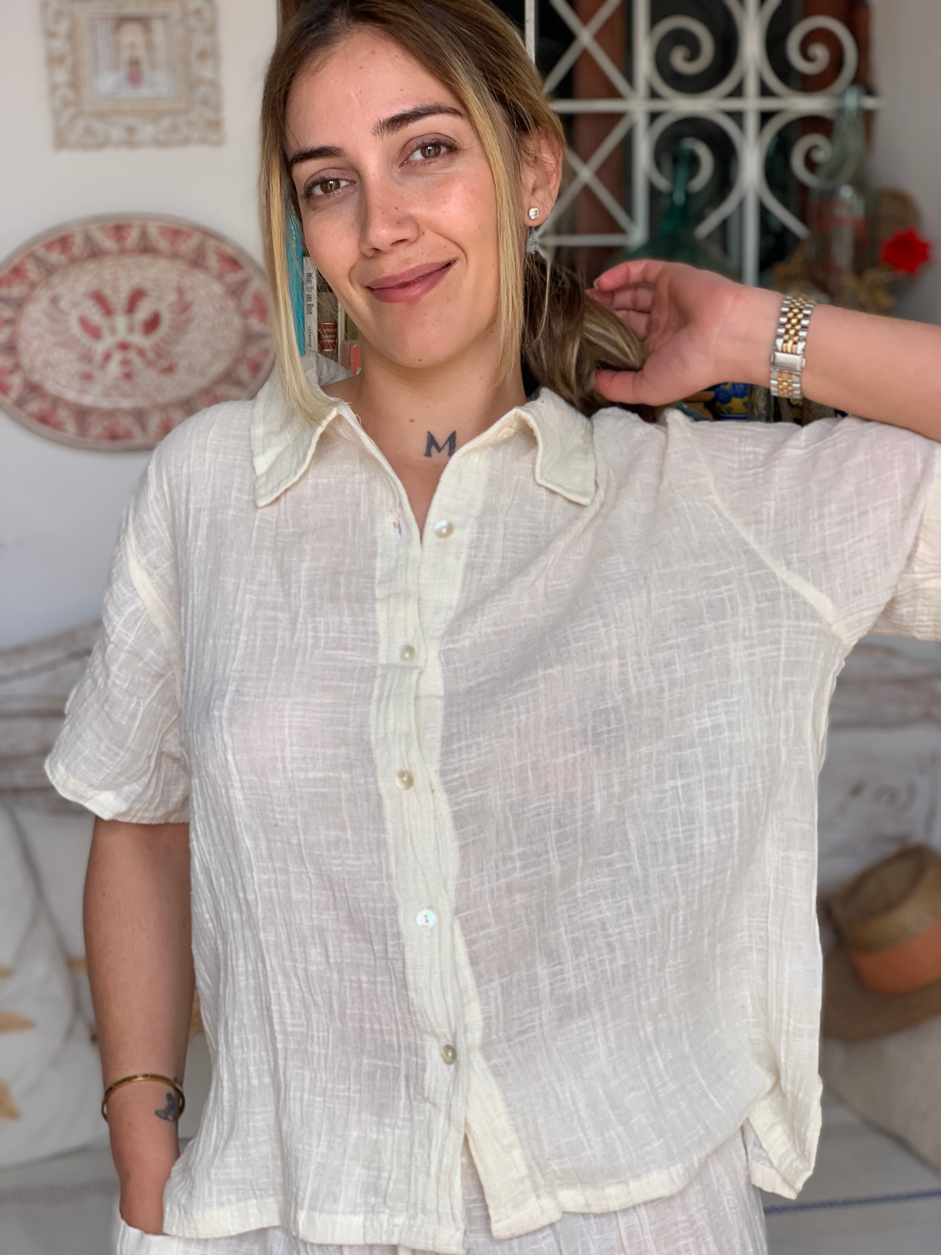 Linen Women's Shirt Off White - Breathable Summer Blouse for Casual Wear, Beach Outfits & Boho Style