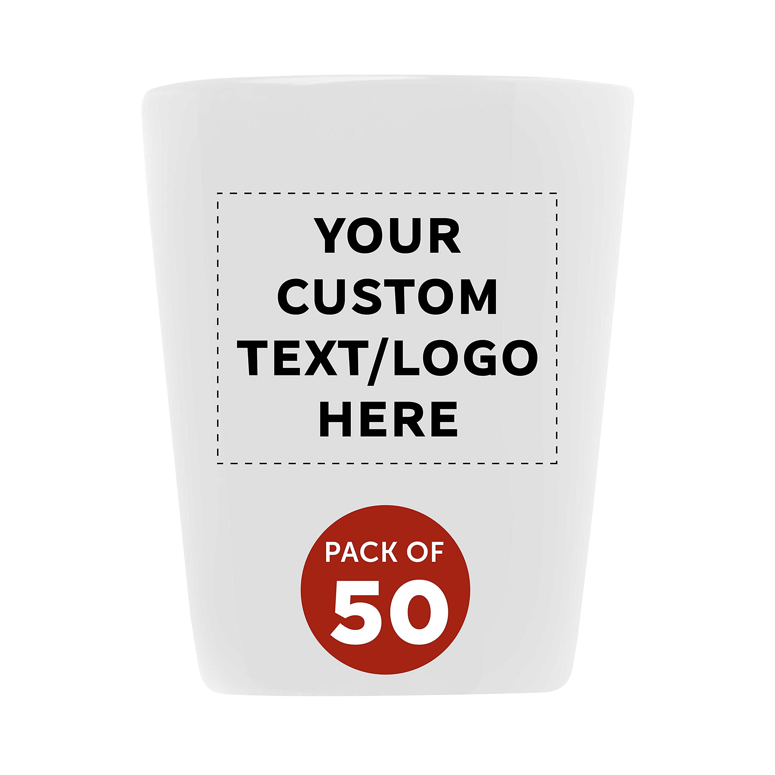 50-Piece Customizable Ceramic Shot Glasses Set (2 oz) - Personalized Text & Logo - Glossy White Barware for Parties, Weddings & Events - Durable Drinkware for Cocktails, Tequila & Shots
