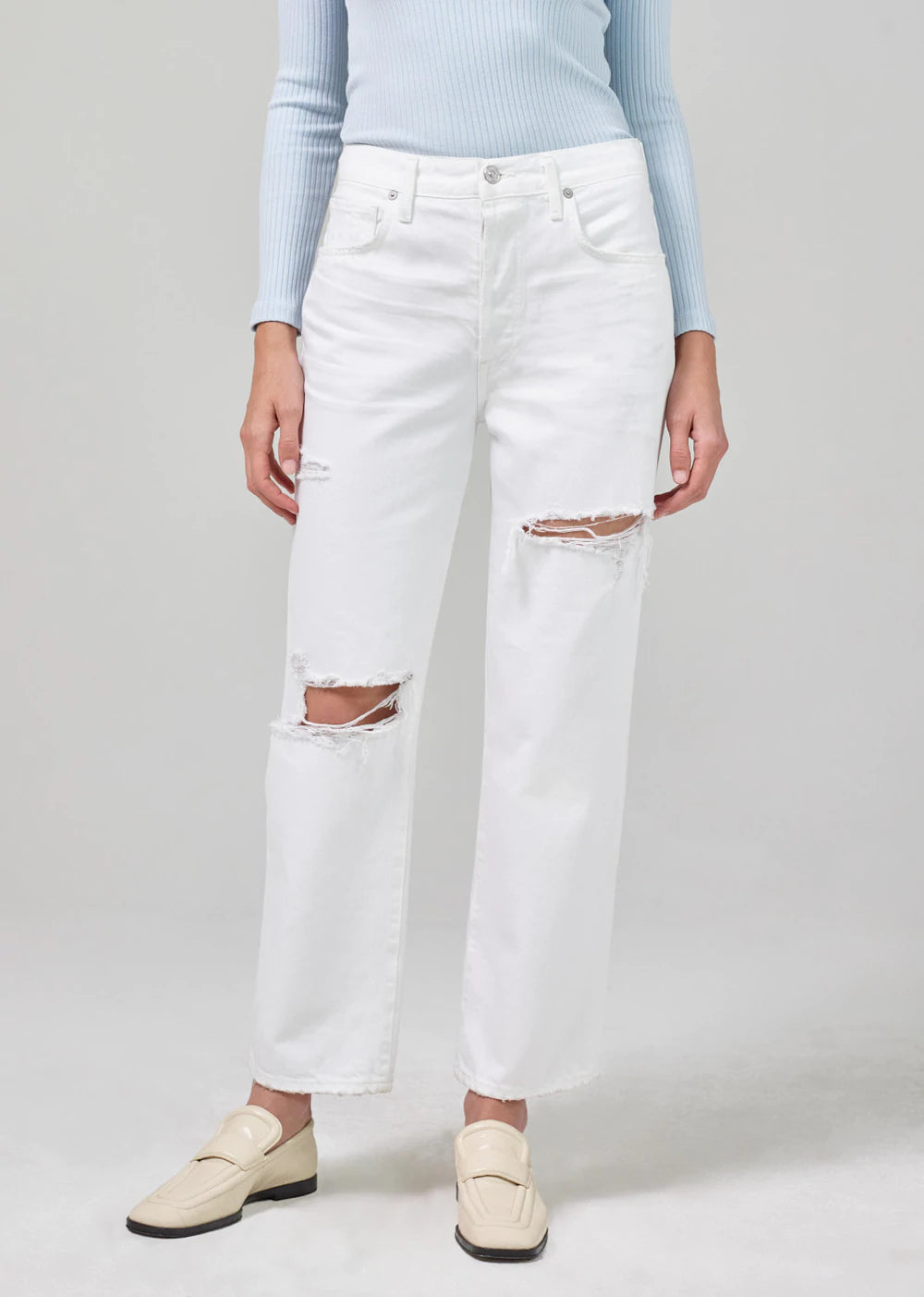 Emery Crop Relaxed Straight Jeans - High Waist Distressed Denim Pants for Women | Perfect for Casual Outfits, Streetwear & Everyday Wear