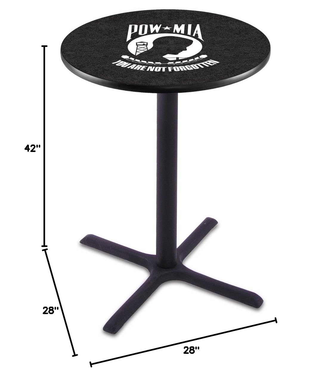 Holland Bar Stool Co. L211 42 Inch Black Wrinkle POW MIA Pub Table - Perfect for Home Bars, Game Rooms & Man Caves