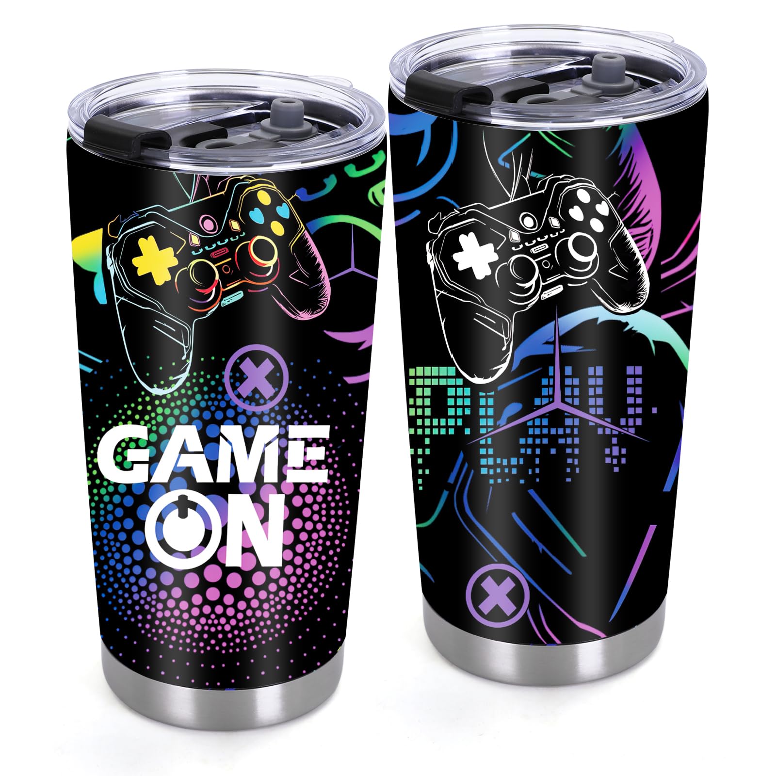 20oz Insulated Stainless Steel Gaming Tumbler with Handle & Lid - Leakproof Travel Mug for Gamers, Men, Women & Teens - Perfect Gift for Birthday, Valentine's Day - Great for Gaming Sessions, Office Use & Outdoor Activities