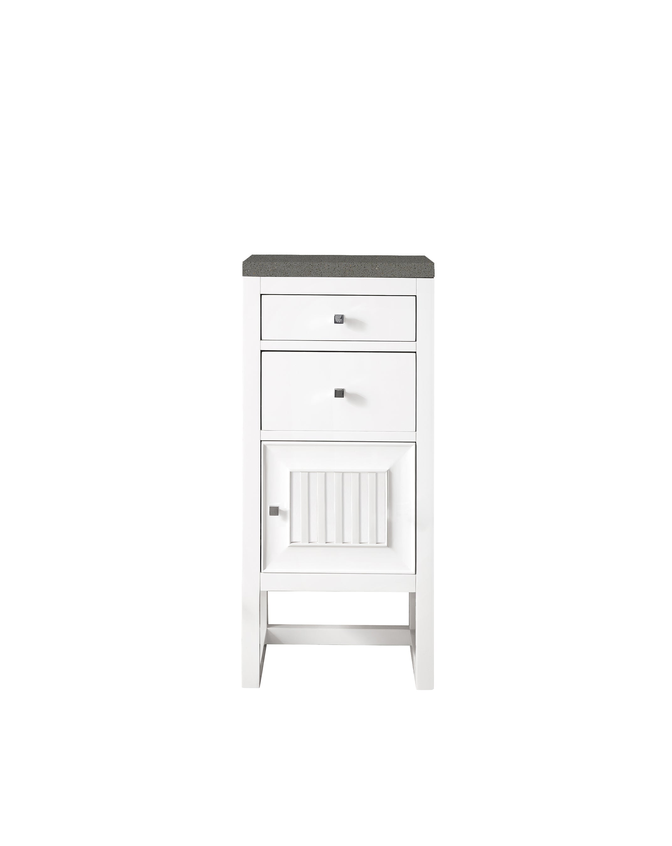 Athens 15-Inch Modern Kitchen Cabinet with Drawers & Door - Glossy White Finish & 3CM Gray Expo Quartz Countertop - Perfect for Small Kitchens, Bathrooms & Office Storage