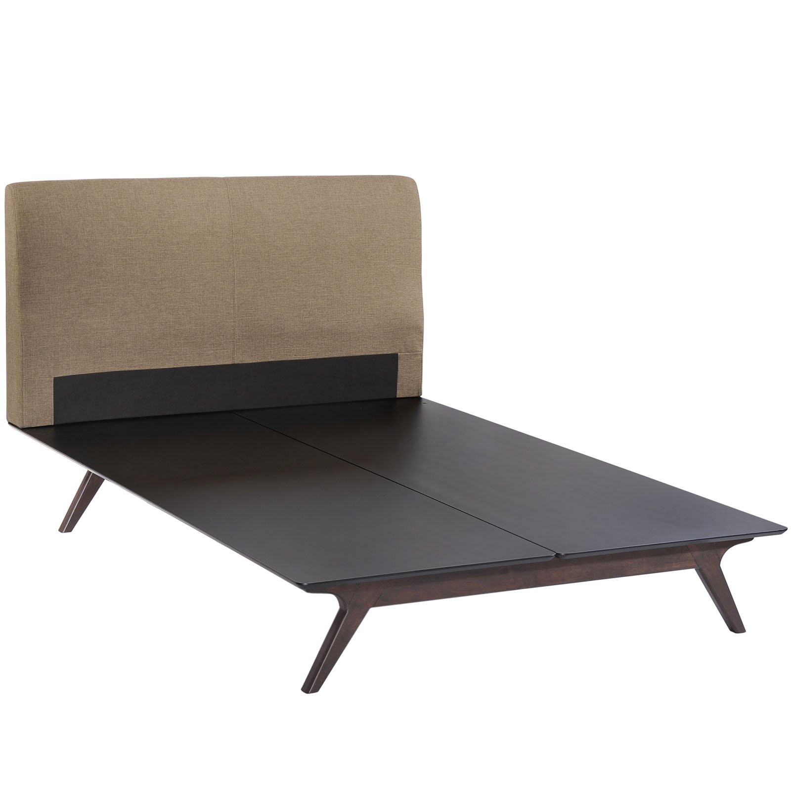 Modway Tracy Mid-Century Modern Wood Platform Queen Size Bed with Two Nightstands in Cappuccino Latte - Stylish Bedroom Furniture Set for Contemporary Home Decor