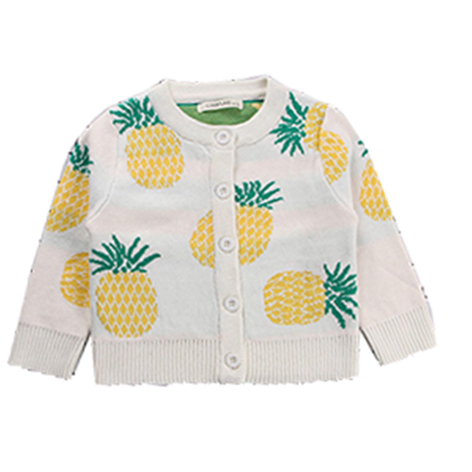 **Pineapple Print Girls Cardigan - Spring Toddler Sweater, Single Breasted Kids Clothing for School & Playtime**