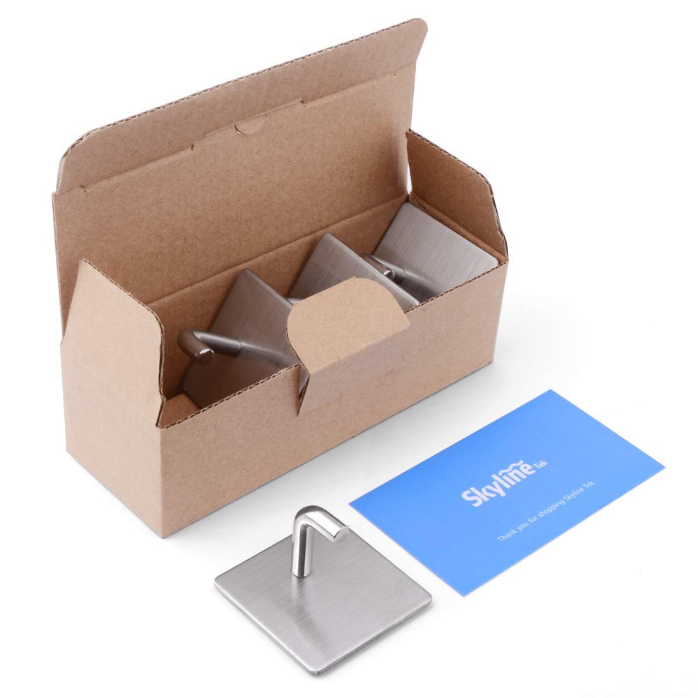 Stainless Steel Adhesive Hooks 4 Pack - Heavy Duty 11lb/5KG Wall Hooks for Kitchen, Bathroom, Pantry - Waterproof 304 Stainless Steel Hangers for Towels, Potholders, Coats & Pans - Perfect for Home Organization & Space Saving