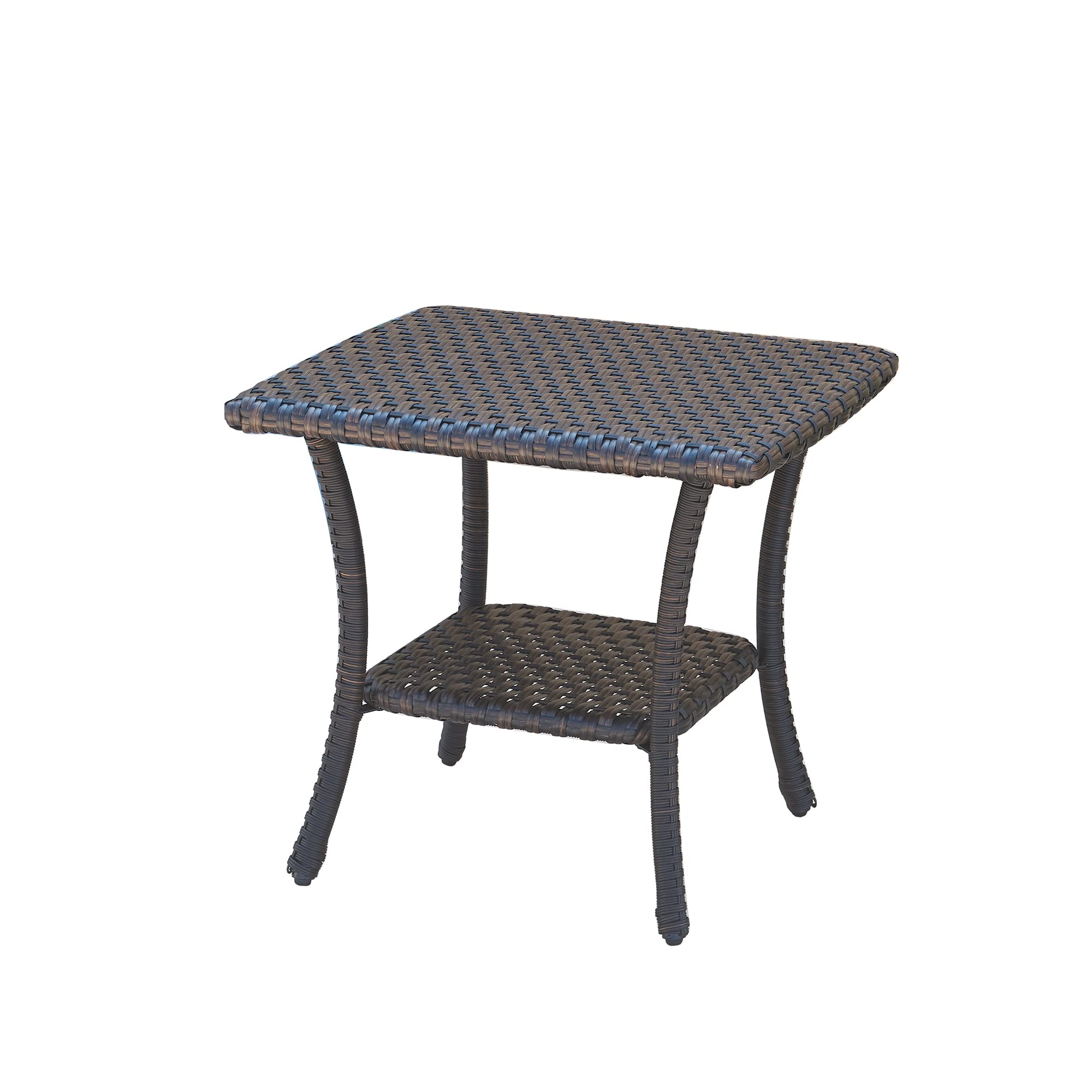 Wicker Coffee Table - Rattan End Table with 2-Tier Storage Shelf, Square Brown Patio Side Table for Outdoor & Garden Use - Perfect for Porch, Deck, and Poolside Relaxation
