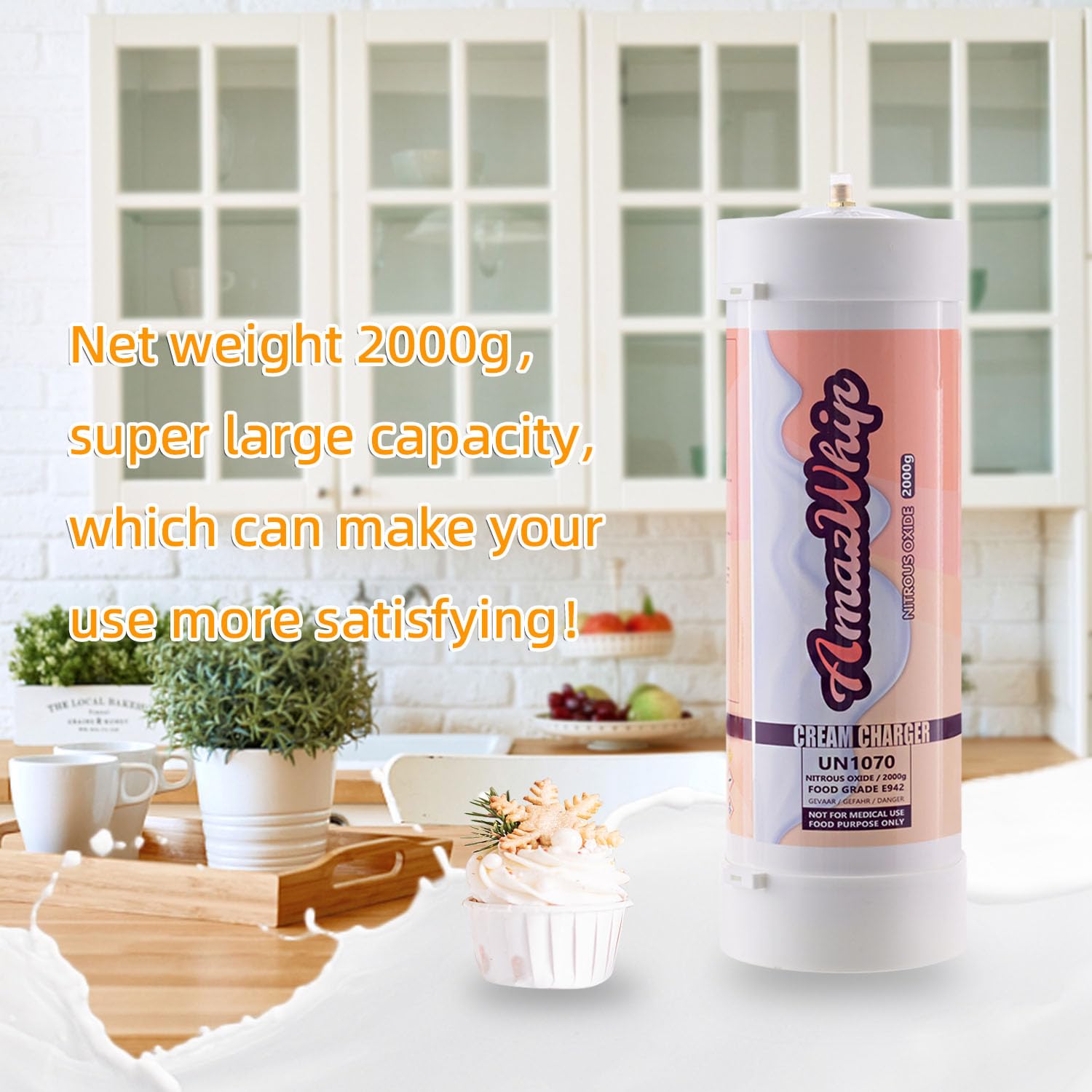 AmazWhip 3.3L Nitrous Oxide Cream Charger Cylinder (1 Pack) - Professional Whipped Cream Dispenser Refill for Desserts, Coffee & Baking