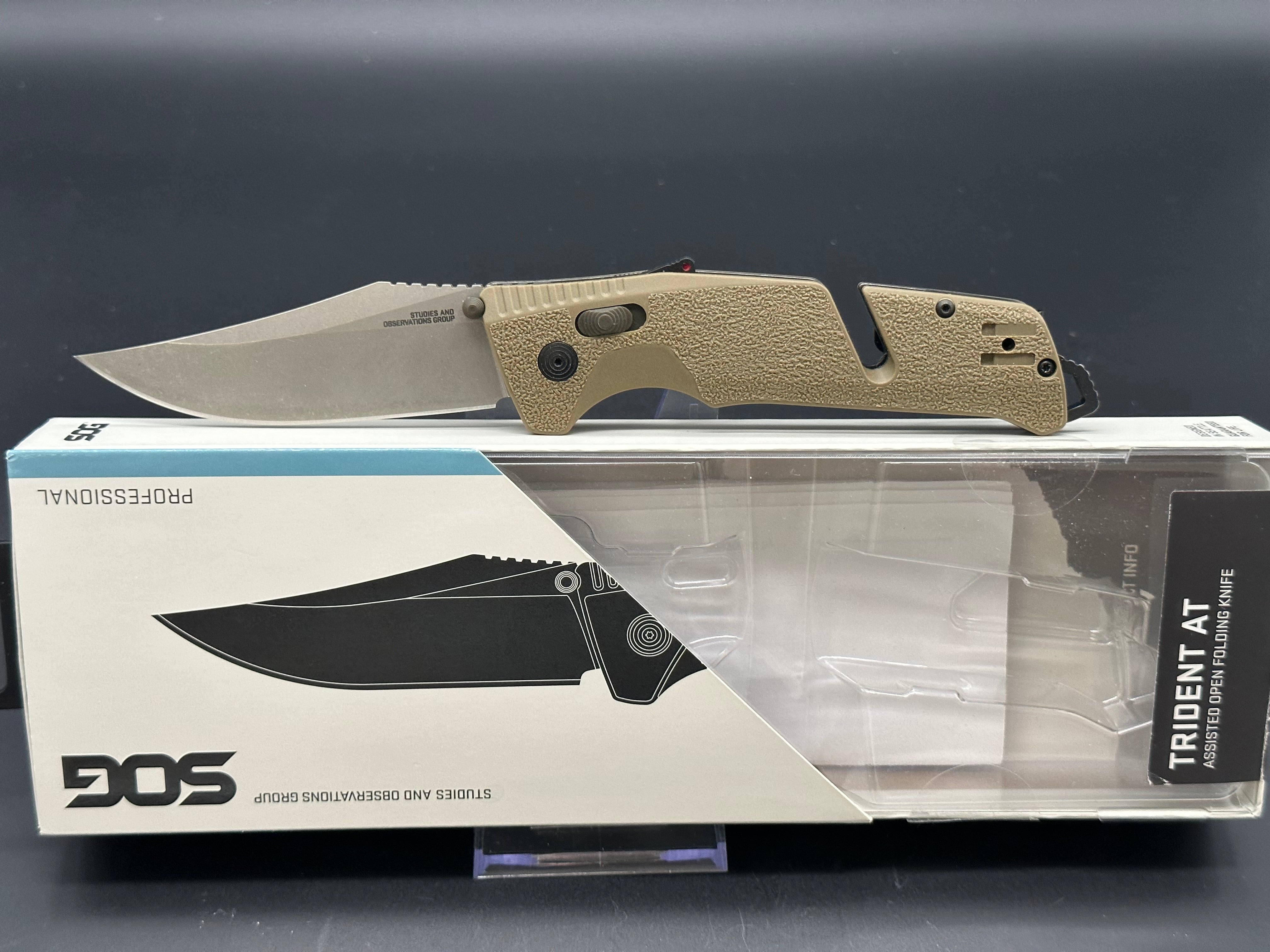 SOG Trident AT MK3 Tactical Folding Knife - Black TiNi Coated Blade, Glass-Reinforced Nylon Handle for Outdoor, Camping & Survival Use