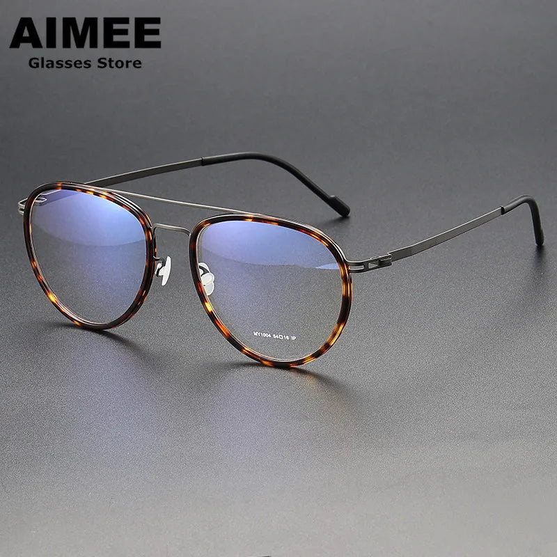 Stylish Unisex Oval Full Rim Double Bridge Acetate & Steel Eyeglasses Frame 1004 - Perfect for Work, Reading, and Everyday Fashion