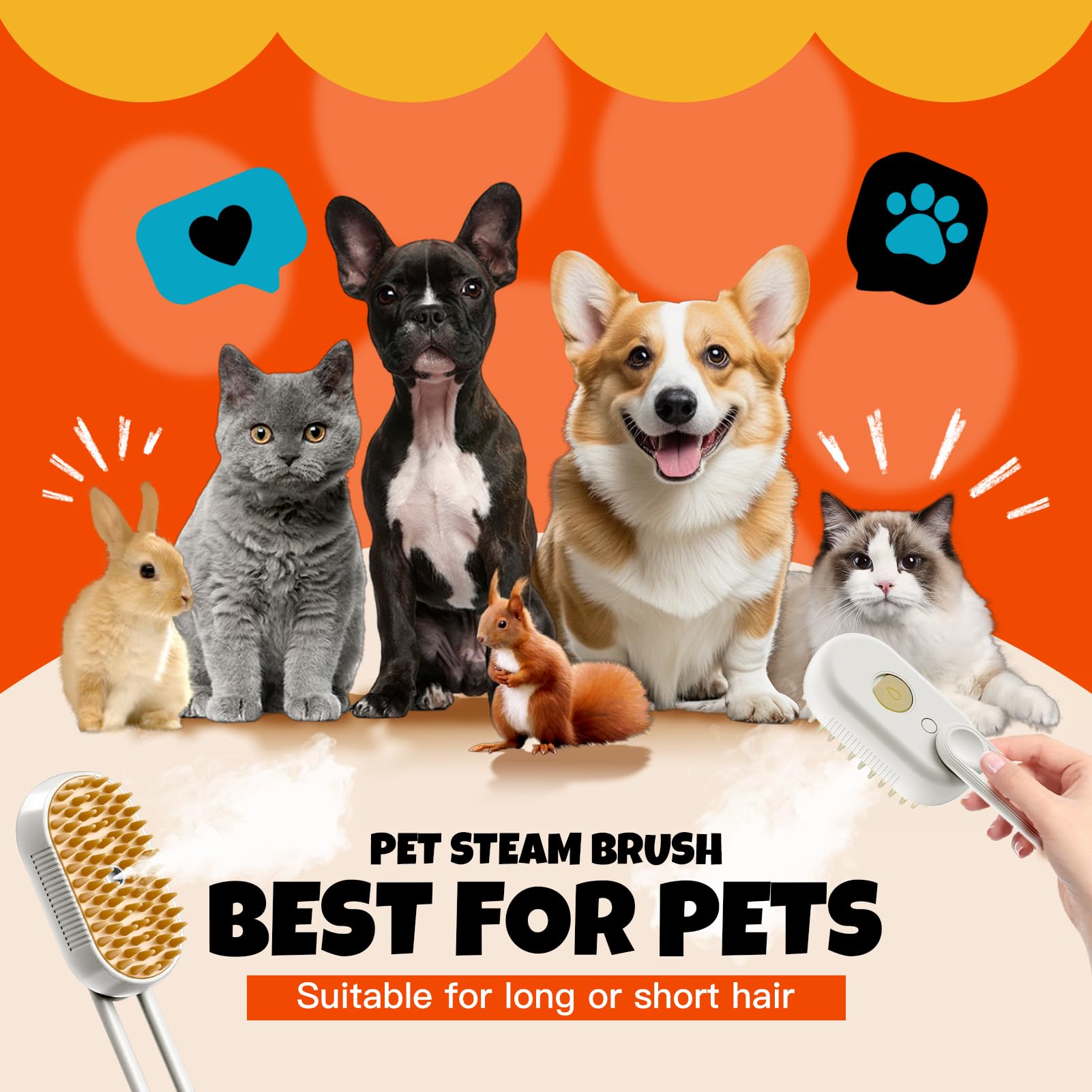 4-in-1 Self-Cleaning Cat & Dog Steam Brush for Shedding - 360° Rotating Arm Pet Grooming Tool for Long & Short Hair - Perfect for Home Grooming & Professional Pet Care