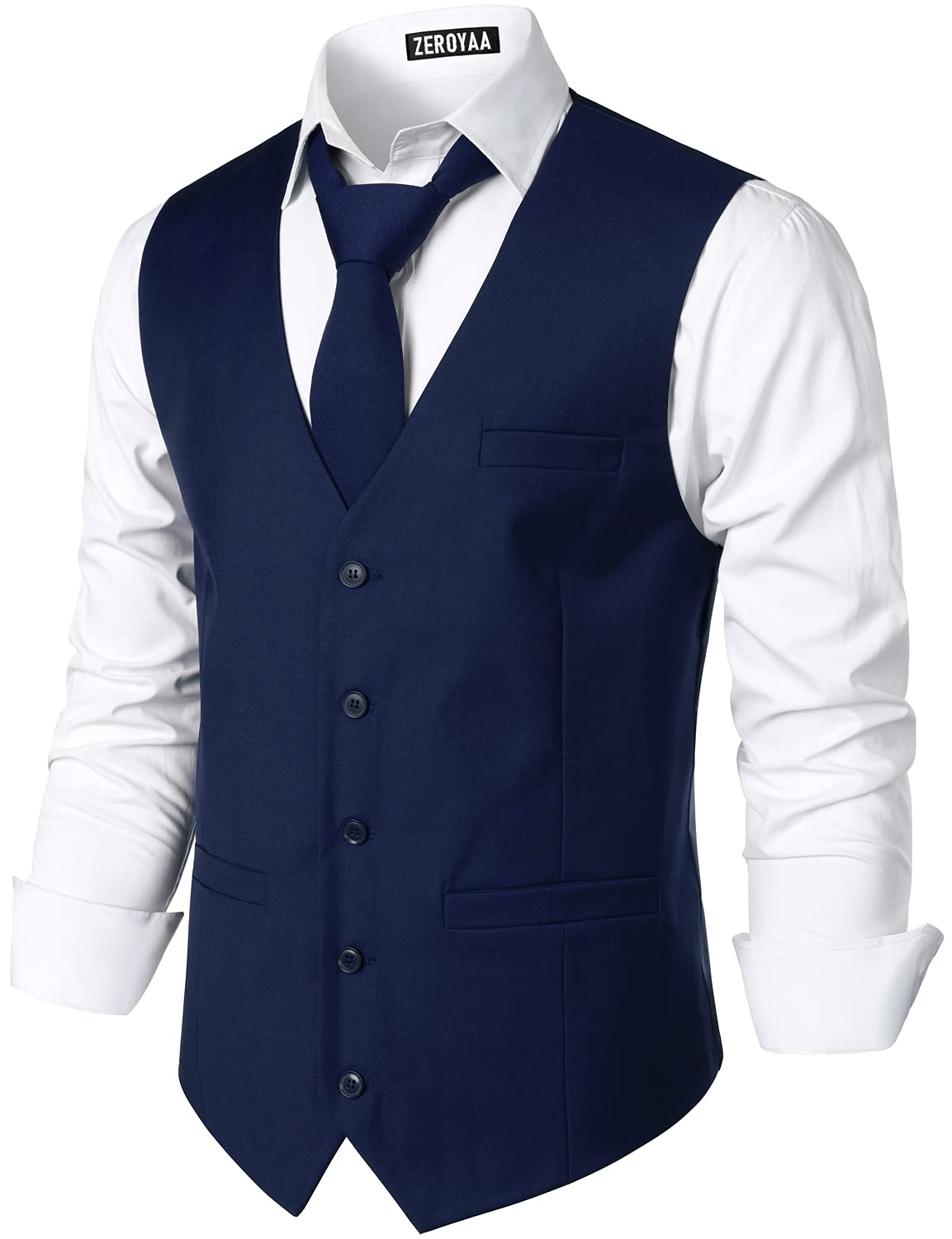 ZEROYAA Men's Slim Fit 3-Pocket Business Formal Vest | Waistcoat for Suit & Tuxedo | Wedding, Office & Evening Occasions