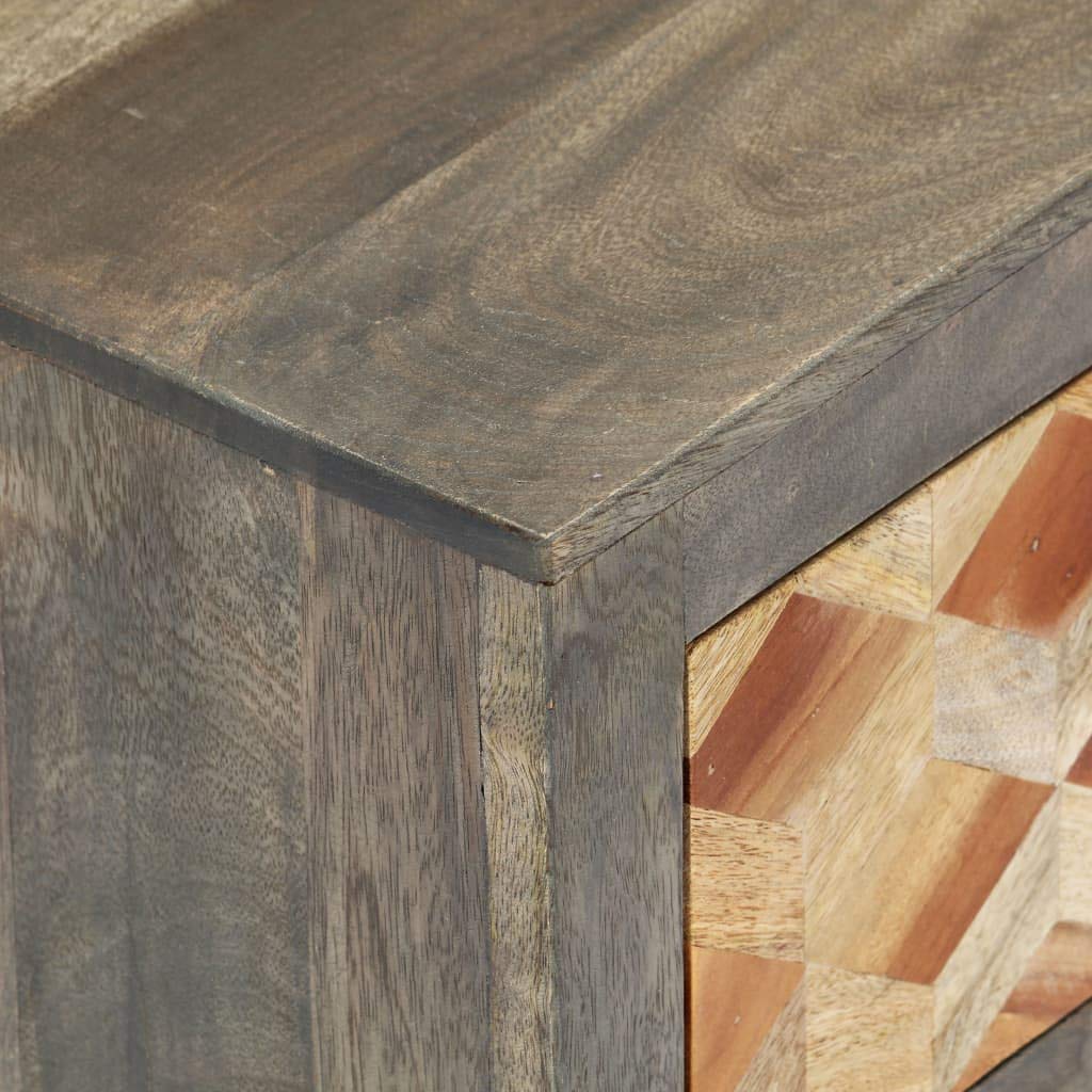 FAMIROSA Nightstand with Drawer, Solid Mango Wood Bedside Table, 15.8x11.8x19.7 Inches, Gray - Perfect for Bedroom, Living Room, or Office Storage