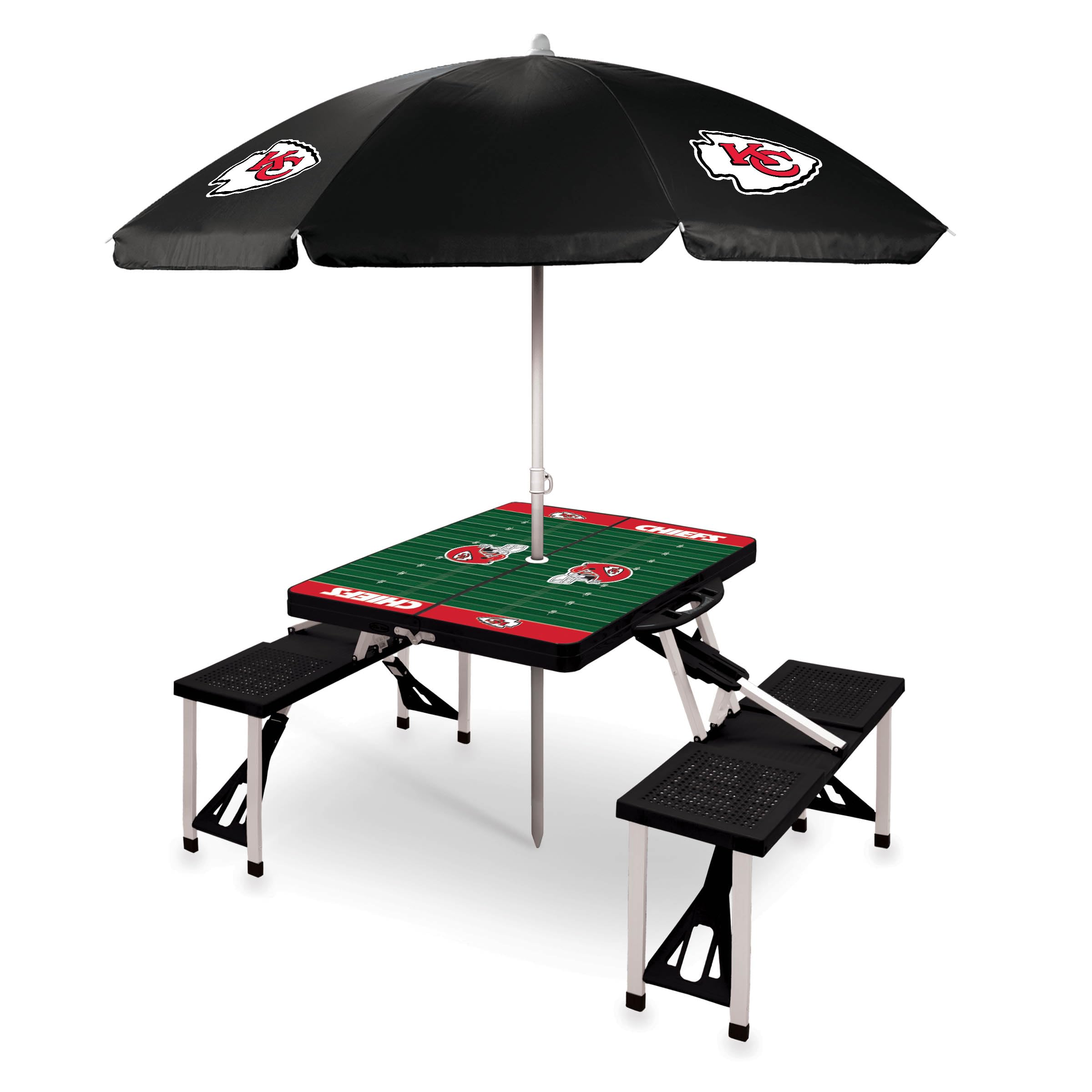 PICNIC TIME NFL Portable Folding Picnic Table with 4 Seats & Umbrella - Compact Outdoor Dining Set for Tailgating, Camping, Beach & Backyard BBQs