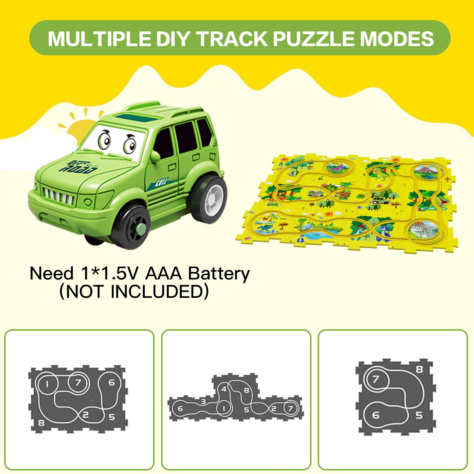 25-Piece Dinosaur-Themed Puzzle Car Track Toy Set for Kids Ages 3-6 | Plastic Interlocking Rail Tracks with 1 Cute Vehicle | Preschool Educational STEM Learning Toy for Toddler Boys & Girls | Perfect for Birthday Gifts & Indoor Playtime