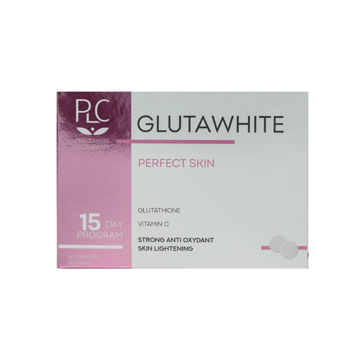 PLC Gluta White 30 Chewable Lozenges for Skin Brightening & Whitening | Glutathione Supplement for Healthy Complexion | Perfect for Daily Beauty Routine & Travel