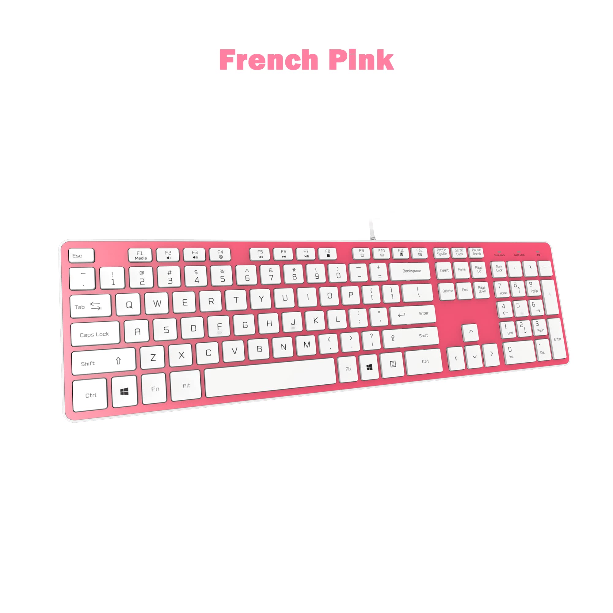 Ultra-Slim Wired USB Keyboard with Quiet Chocolate Keys - Ergonomic QWERTY Computer Keyboard for PC (Windows 11/10/8/7/XP/Vista) - Durable & Comfortable Typing for Office, Gaming & Home Use - KB1430 Pink
