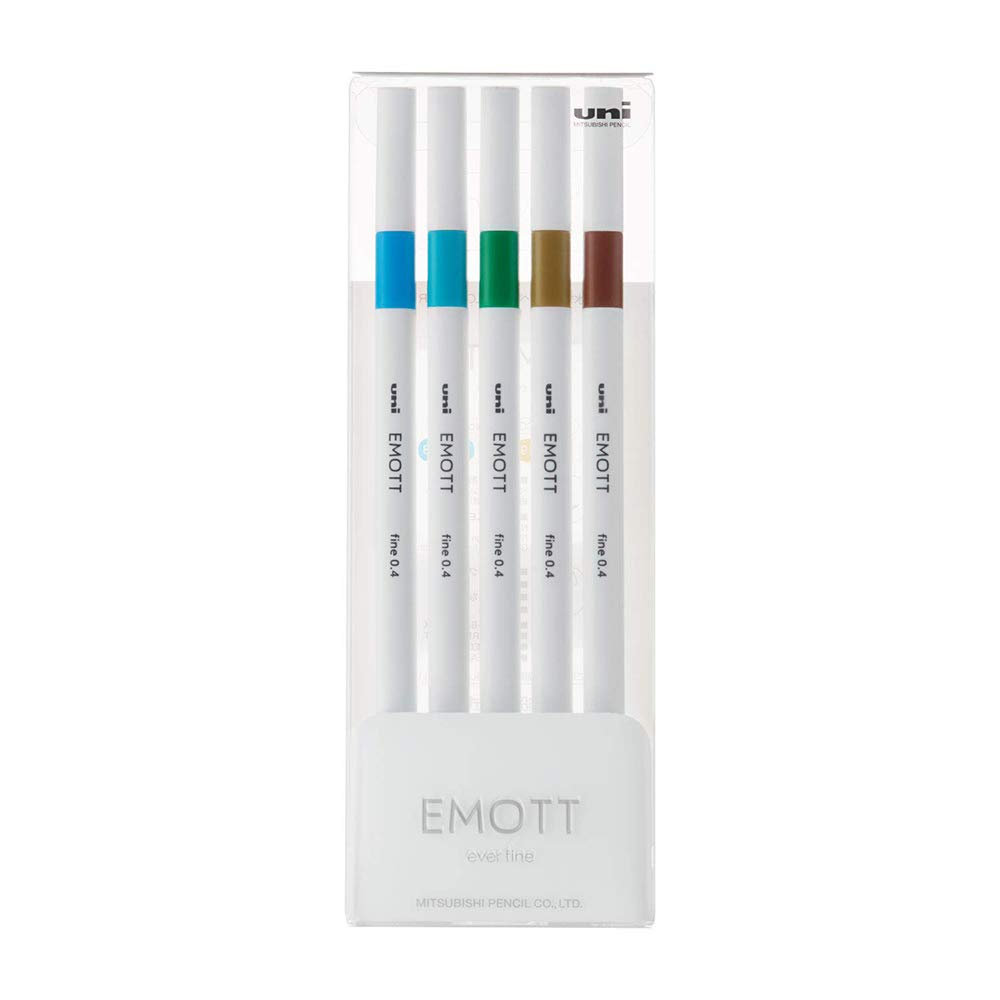 EMOTT Manga Water-Based Felt Tip Pens - 5 Color Set (Island Green Tea Colors) for Anime Drawing, Sketching & Bullet Journaling | Premium Japanese Fine Line Markers for Artists & Students