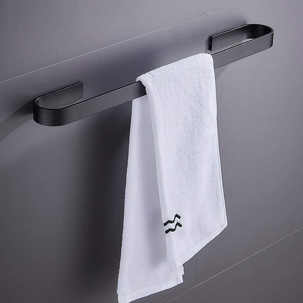 12/16/24 Inch Aluminum Bath Towel Bar - Modern Black Wall Mounted Towel Rack with Brushed Finish for Bathroom & Kitchen (Self-Adhesive or Screw Mount) - Perfect for Hanging Hand Towels, Washcloths & Kitchen Linens