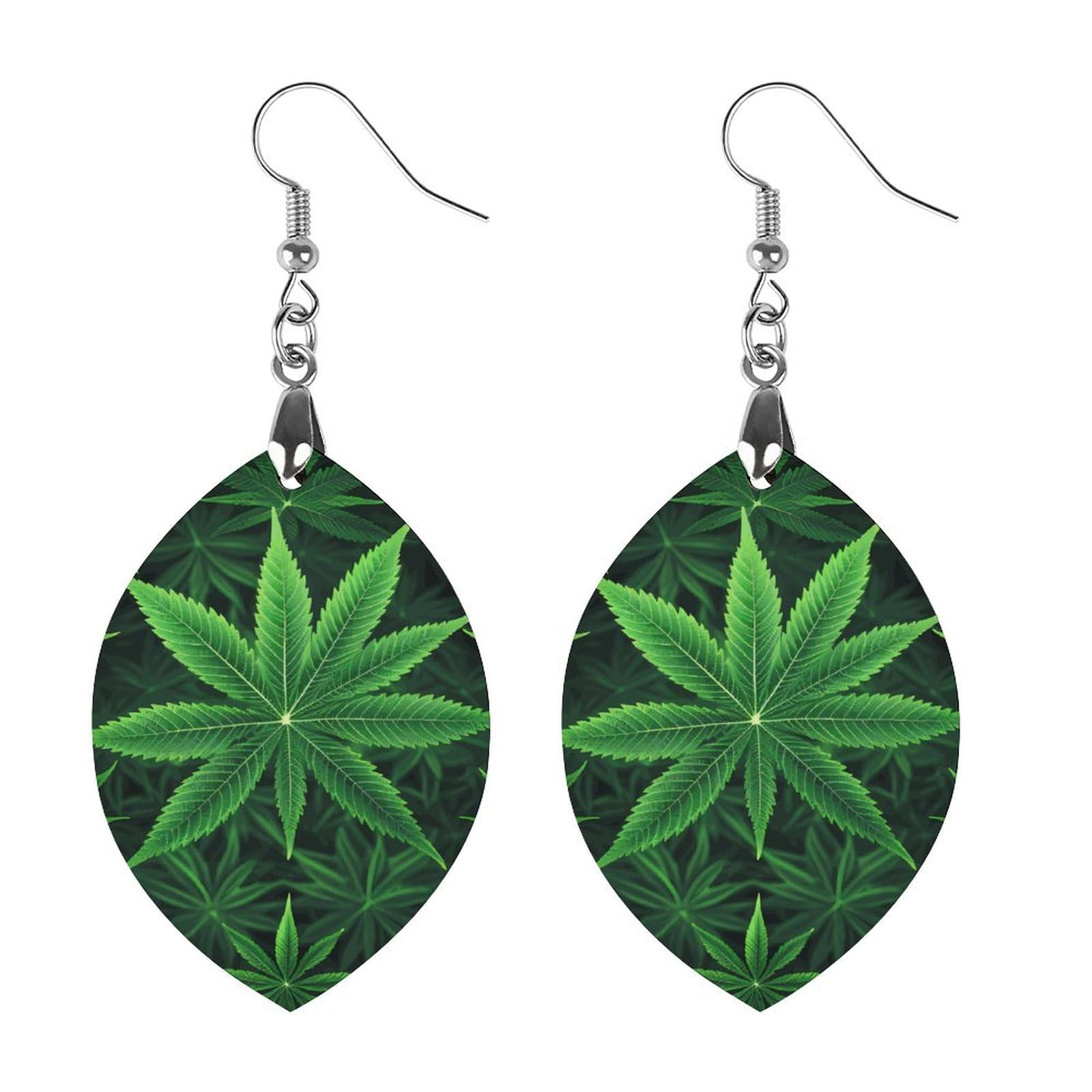 Handmade Weed Leaf Wooden Dangle Earrings - Natural Apricot Shaped Bohemian Earrings for Women, Unique Hippie Jewelry Gift for Her | Perfect for Music Festivals, Boho Outfits & Nature Lovers